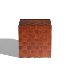 Thayer Coggin Style Mid Century Walnut Parquet Cube End Table
