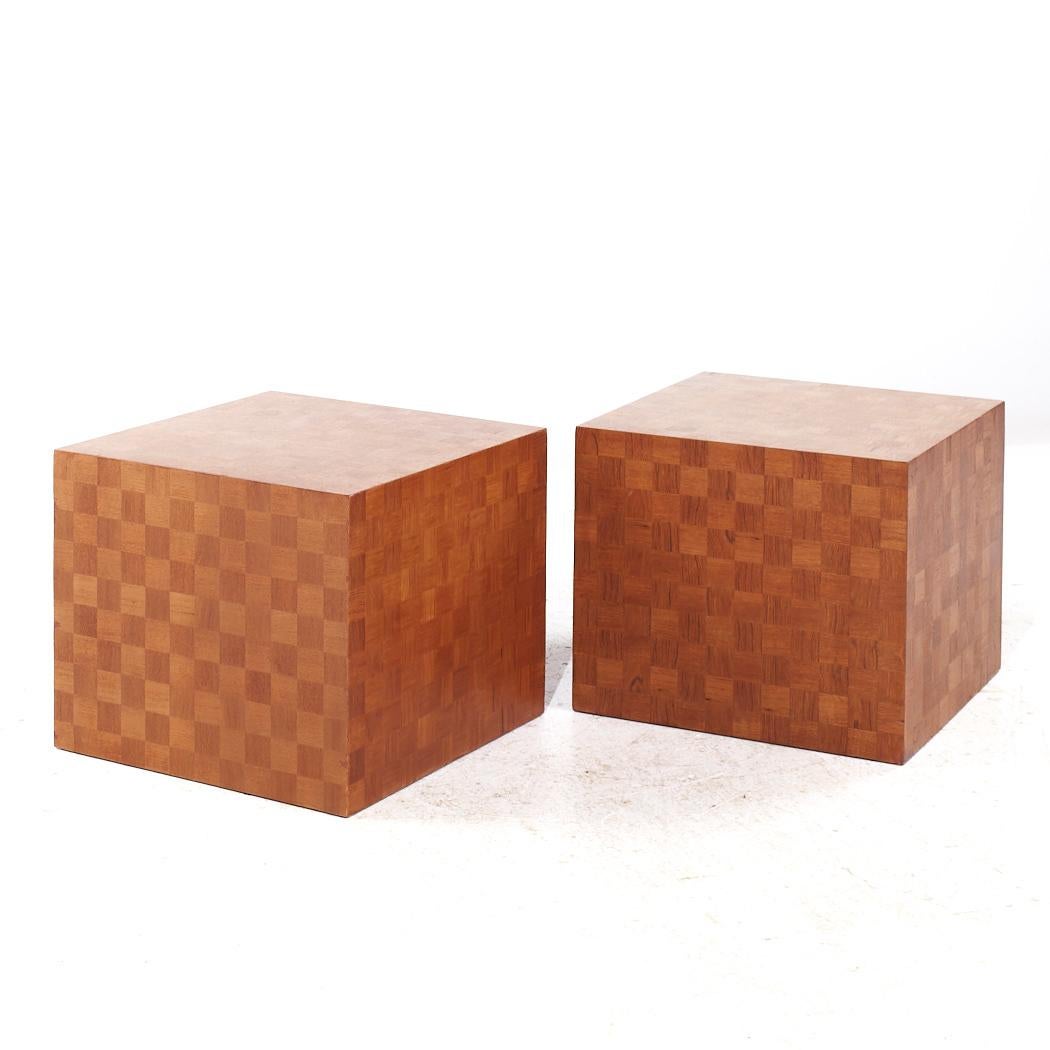 Thayer Coggin Style Mid Century Walnut Parquet Cube End Tables - Pair

Each side table measures: 24 wide x 24 deep x 20 inches high

All pieces of furniture can be had in what we call restored vintage condition. That means the piece is restored upon