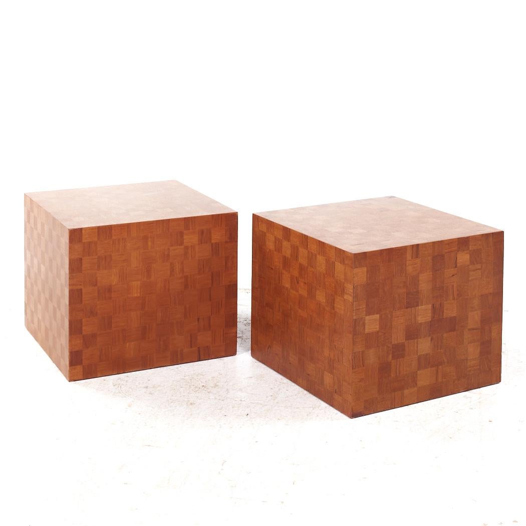 Mid-Century Modern Thayer Coggin Style Mid Century Walnut Parquet Cube End Tables - Pair For Sale