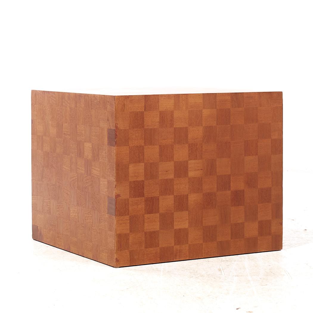 American Thayer Coggin Style Mid Century Walnut Parquet Cube End Tables - Pair For Sale