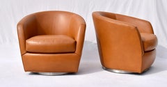 Thayer Coggin Turn Swivel Chair in Chestnut Leather