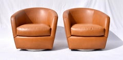 Thayer Coggin Turn Swivel Chairs in Chestnut Leather