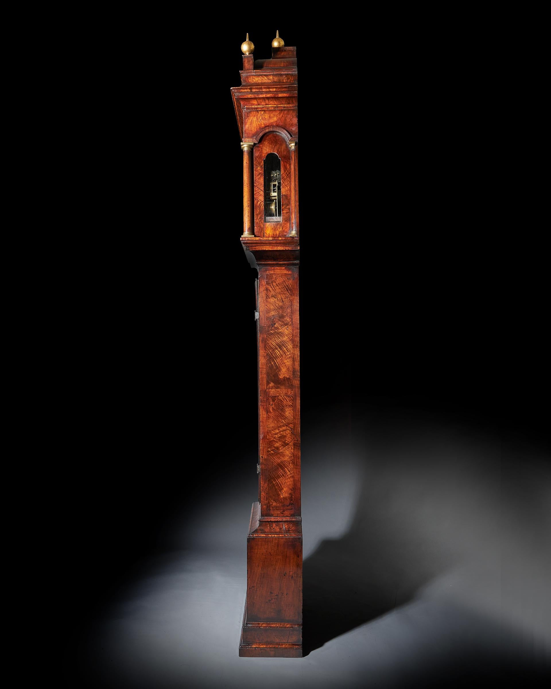 The 10.5ft 18th Century George I Bur/Burl Walnut Month Longcase Clock by In Good Condition For Sale In Oxfordshire, United Kingdom