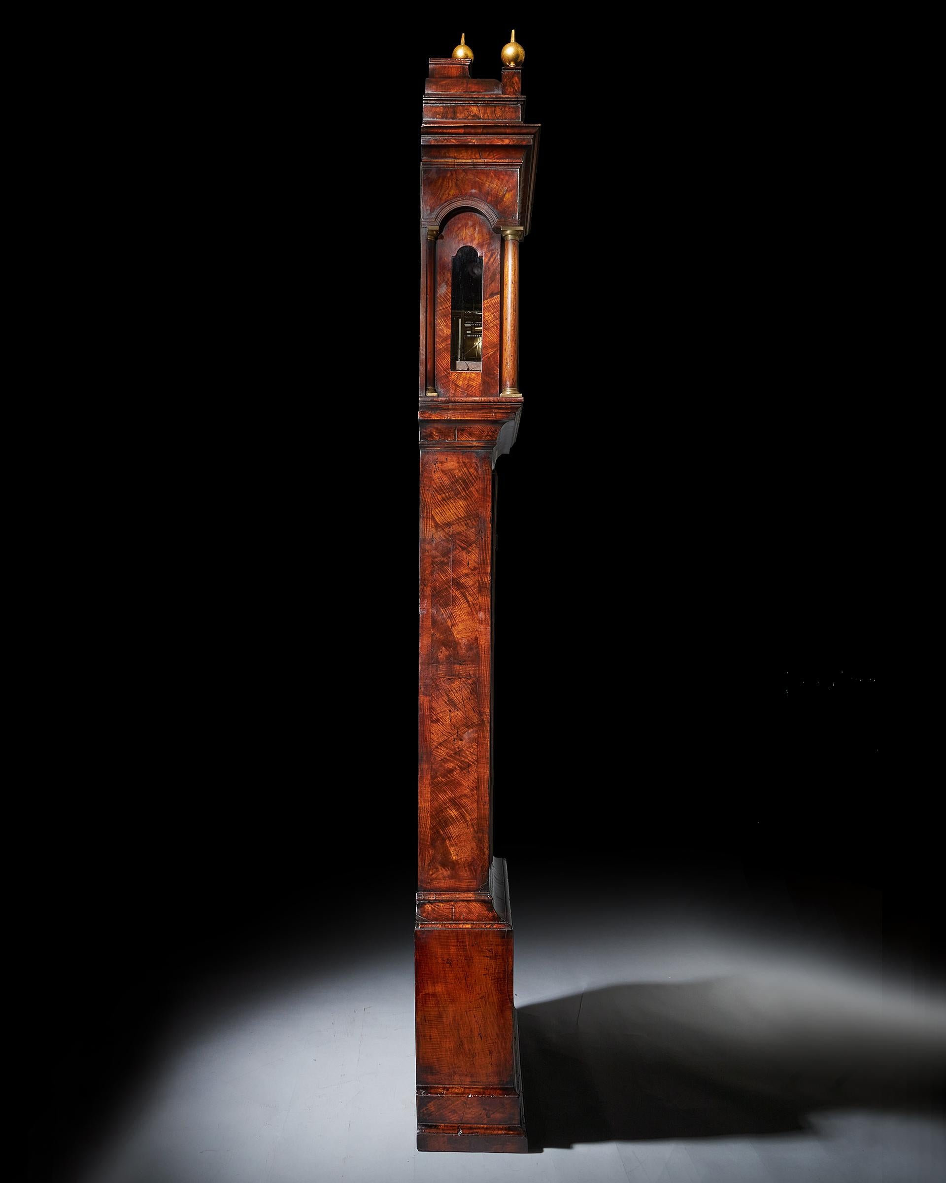 18th Century and Earlier The 10.5ft 18th Century George I Bur/Burl Walnut Month Longcase Clock by For Sale