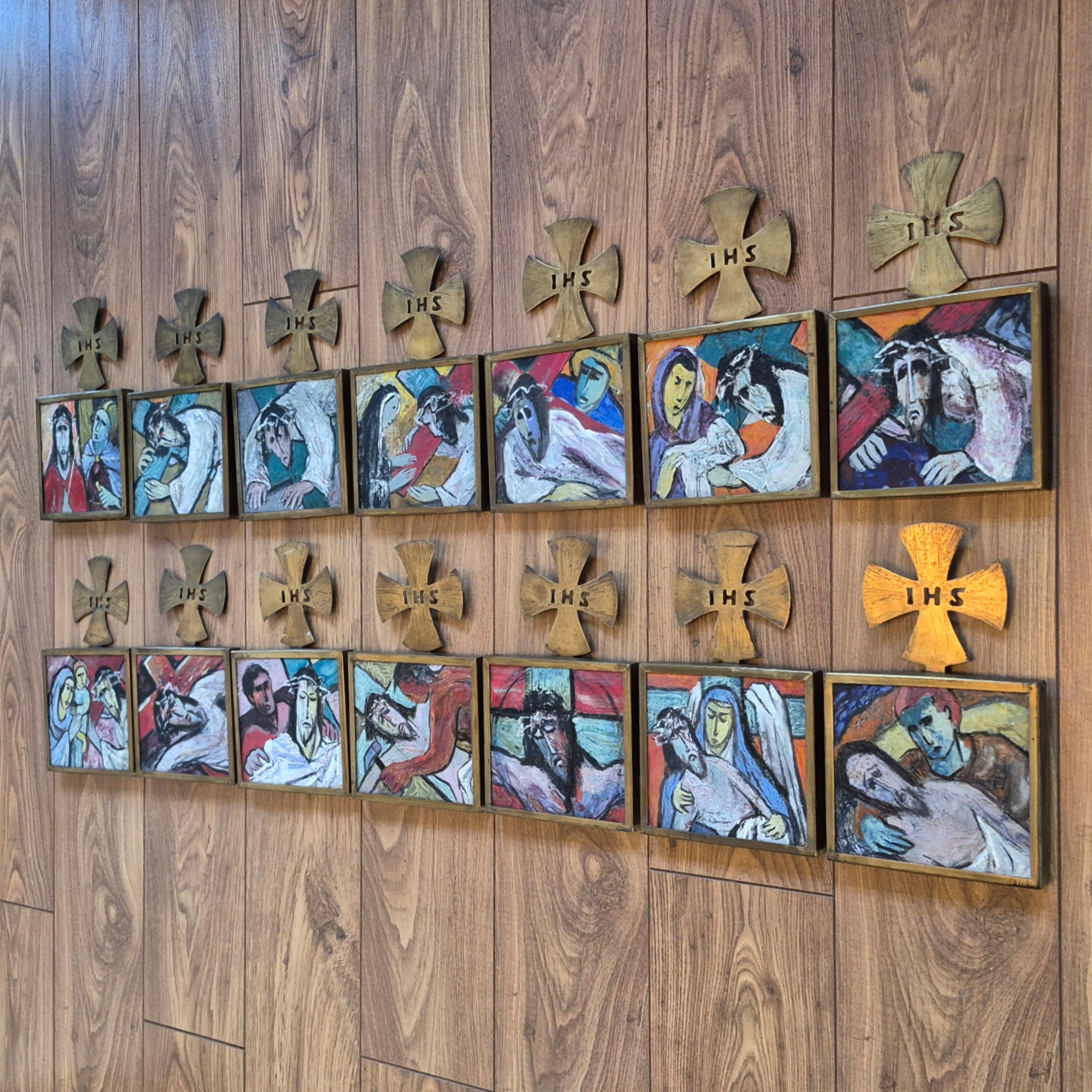 XX secolo Le 14 stazioni della Via Crucis dipinte da Jan Mammen, Paesi Bassi 1961 in vendita