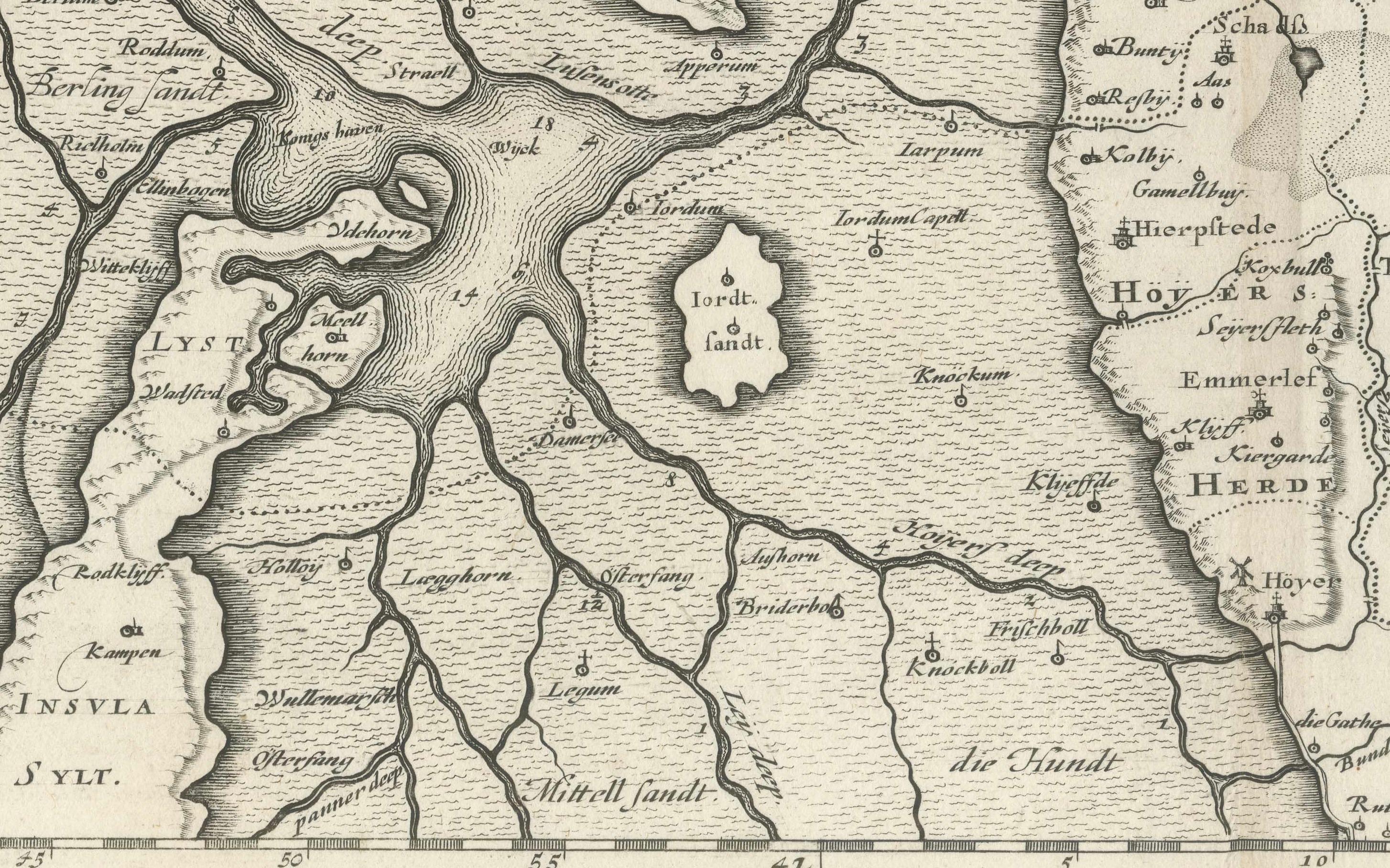 La carte de Haderschleben de l'ouest du Jutland et des îles des mers du Nord, 1649 Bon état - En vente à Langweer, NL