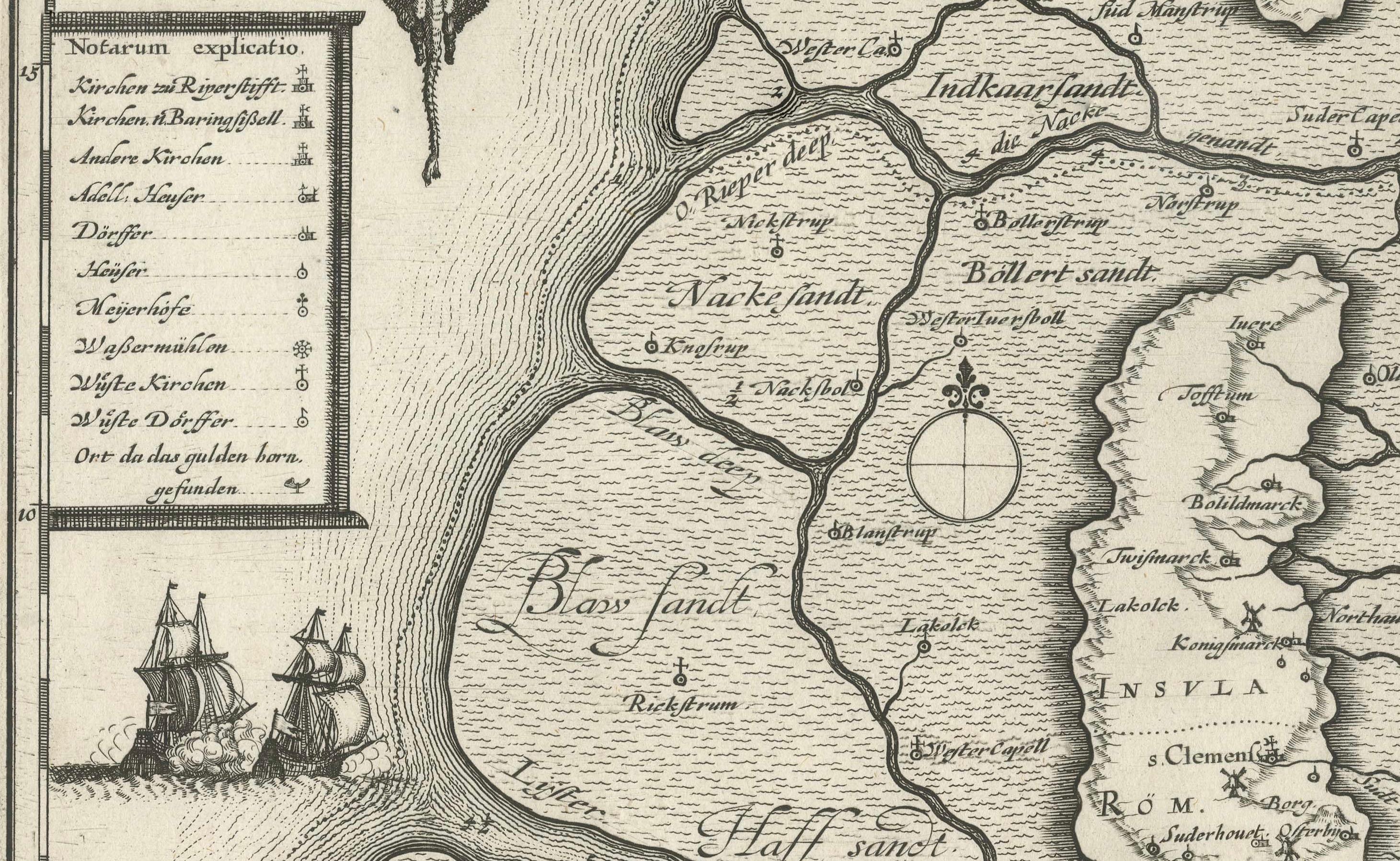 Milieu du XVIIe siècle La carte de Haderschleben de l'ouest du Jutland et des îles des mers du Nord, 1649 en vente