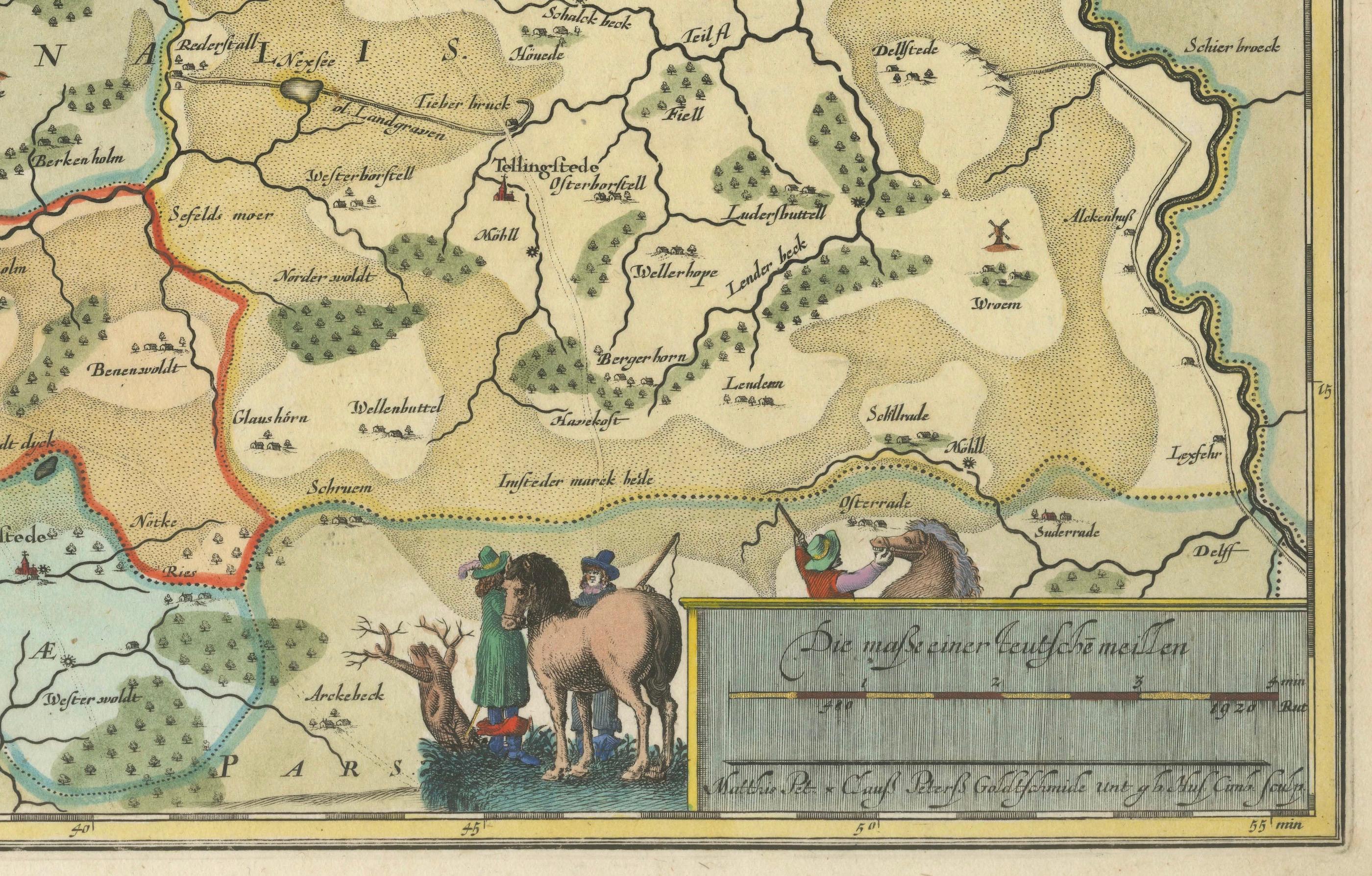 Metà XVII secolo La mappa del 17° secolo del Dithmarschen settentrionale e delle sue Townes in Germania in vendita