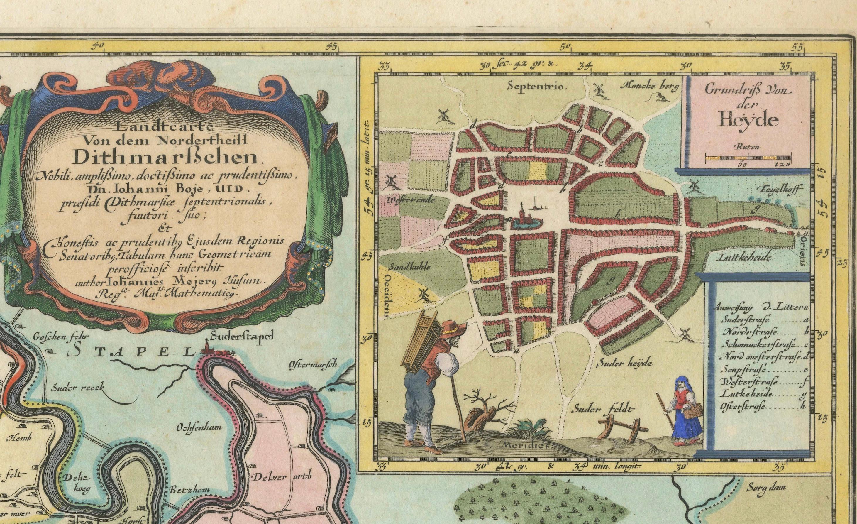 Carta La mappa del 17° secolo del Dithmarschen settentrionale e delle sue Townes in Germania in vendita