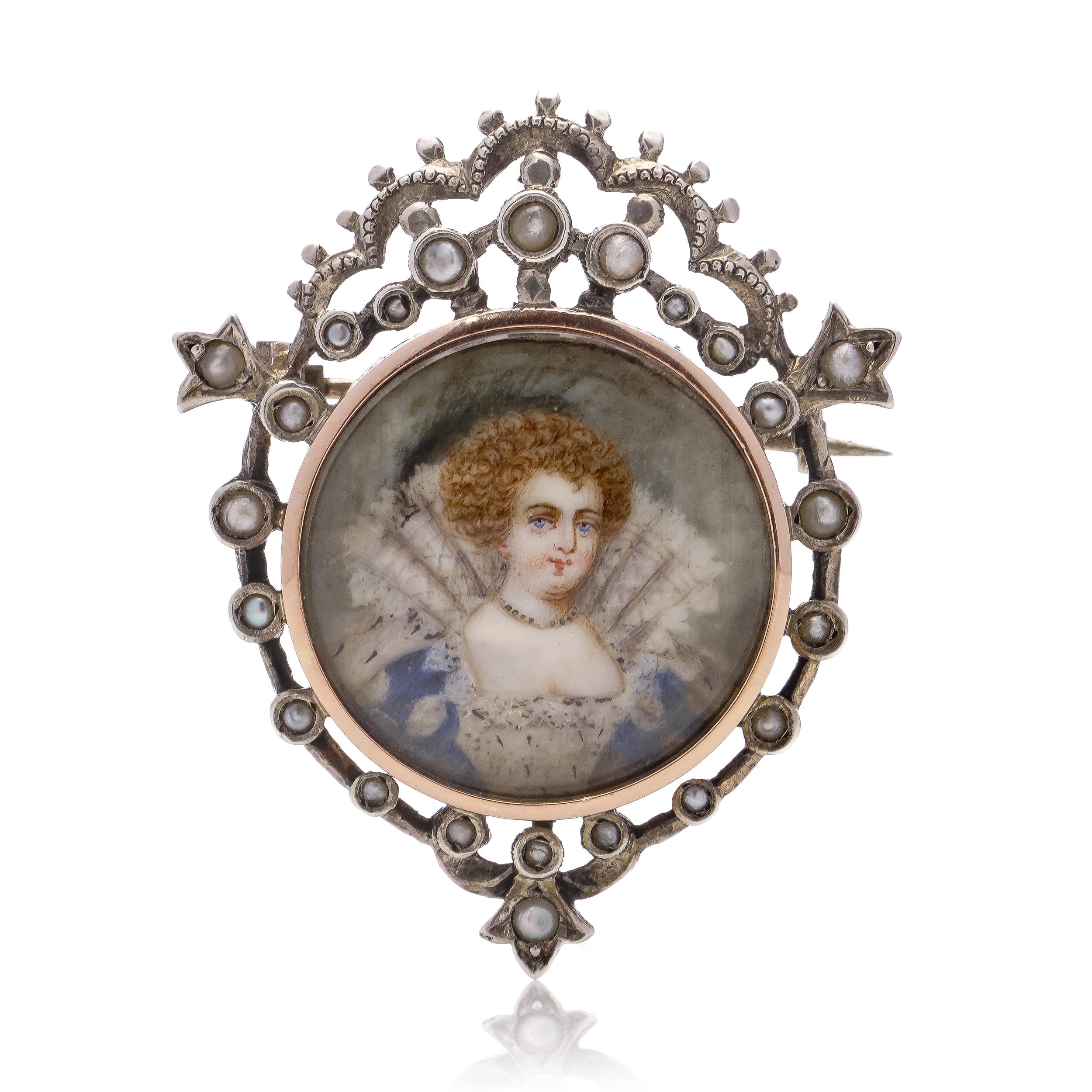 19th Century Victorian hand-painted watercolour miniature of Anne of Denmark  In Good Condition For Sale In Braintree, GB