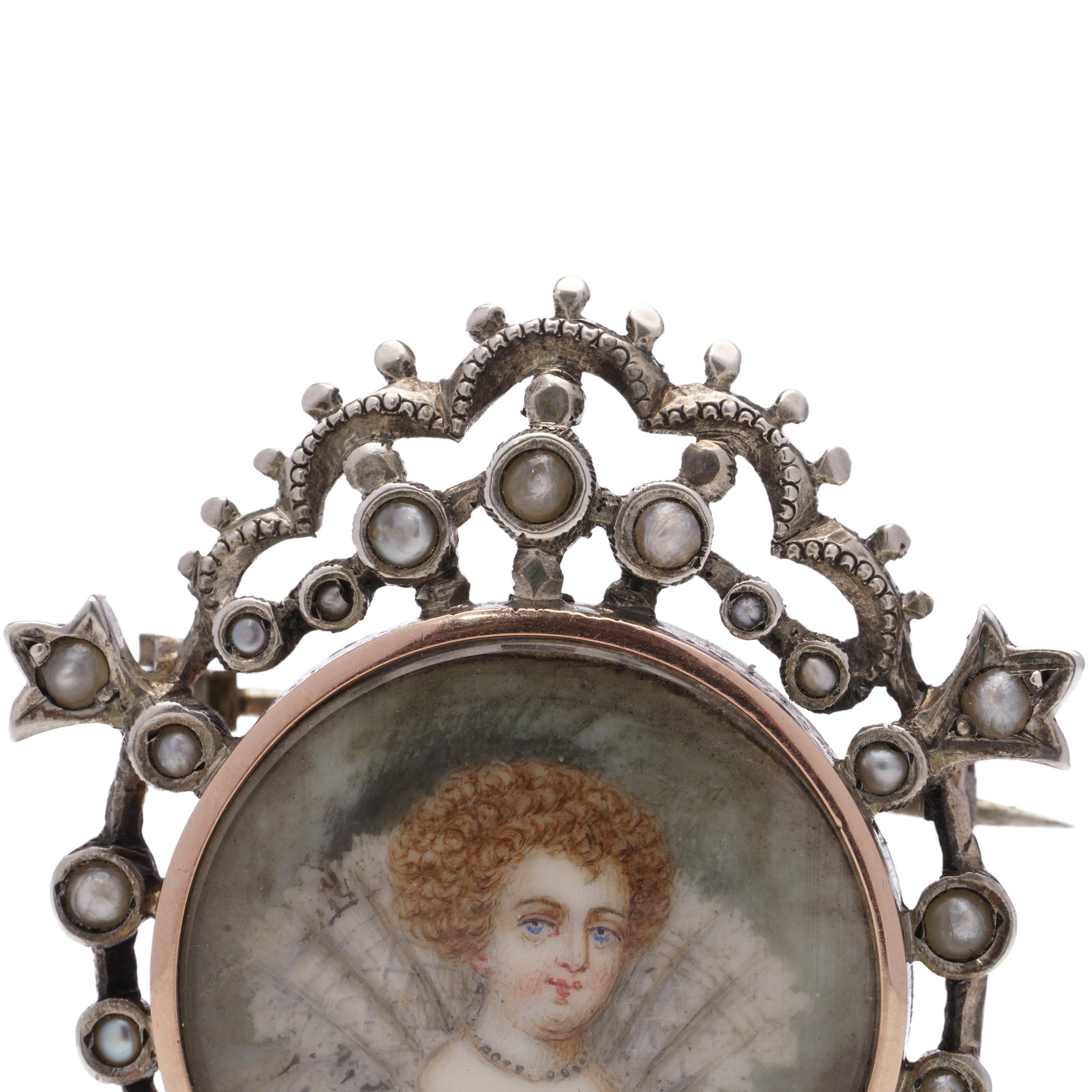 19th Century Victorian hand-painted watercolour miniature of Anne of Denmark  For Sale 1