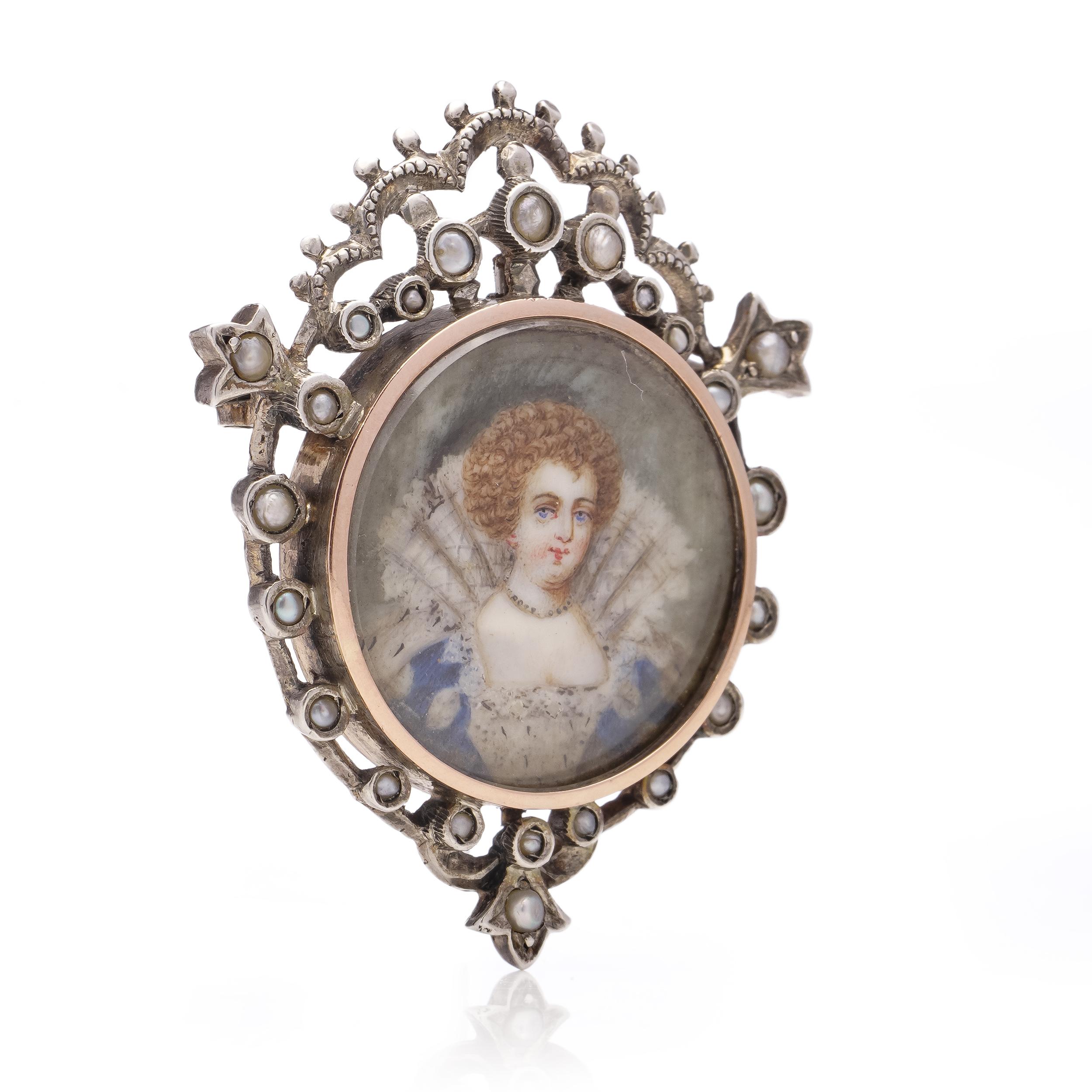 19th Century Victorian hand-painted watercolour miniature of Anne of Denmark  For Sale 3