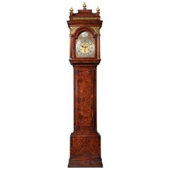 L'orologio a cassa lunga di George I Bur/Burl Walnut Month del 18° secolo da 10,5 piedi.