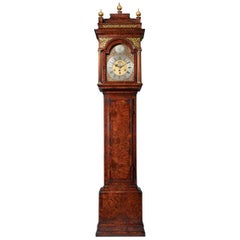 Antique The 10.5ft 18th Century George I Bur/Burl Walnut Month Longcase Clock by