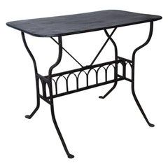 Antique 19th Century French Iron Bistro Table with Faux Gothic Stretcher