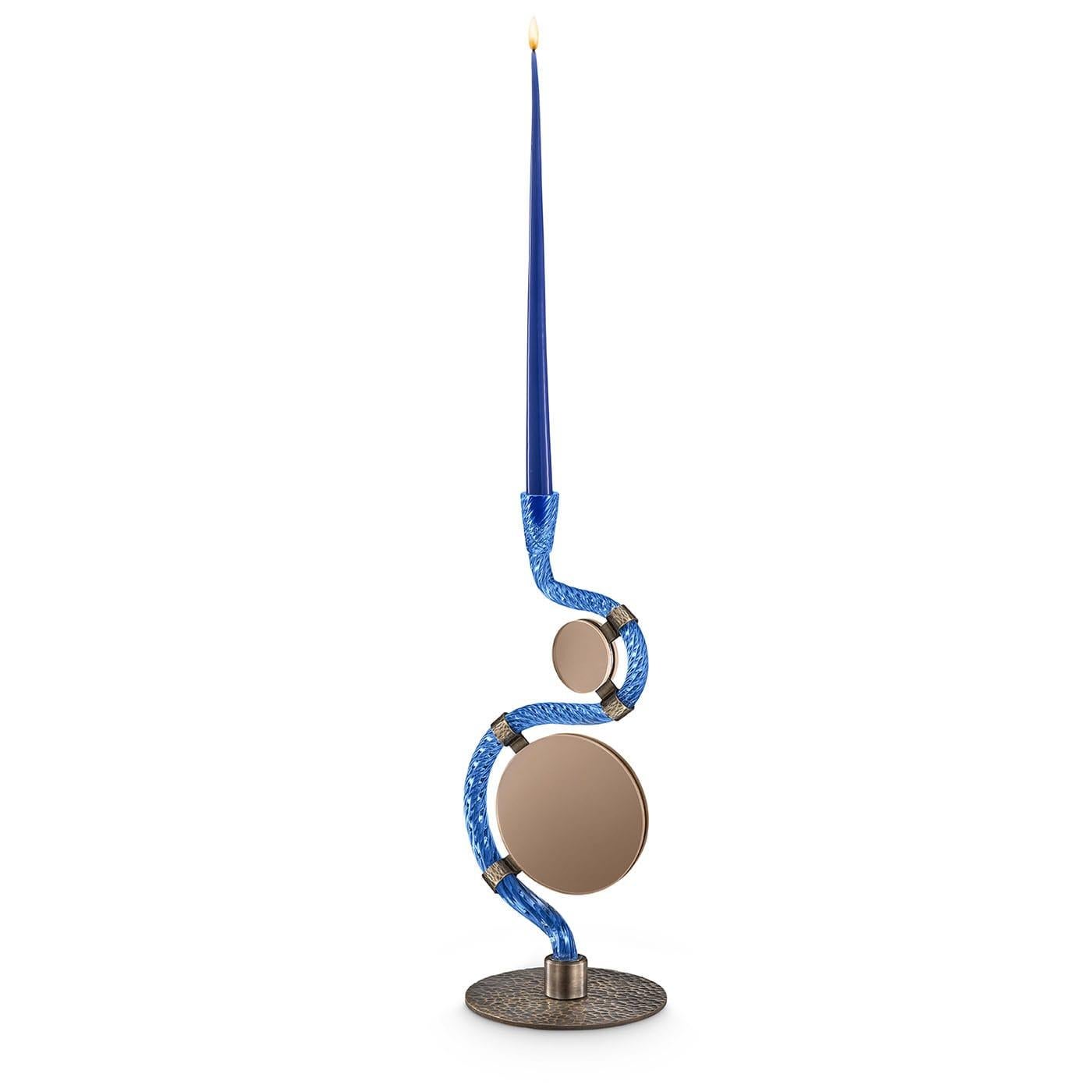 The 4 Bridges over Canal Grande Double-Face Blue Candleholder For Sale 4