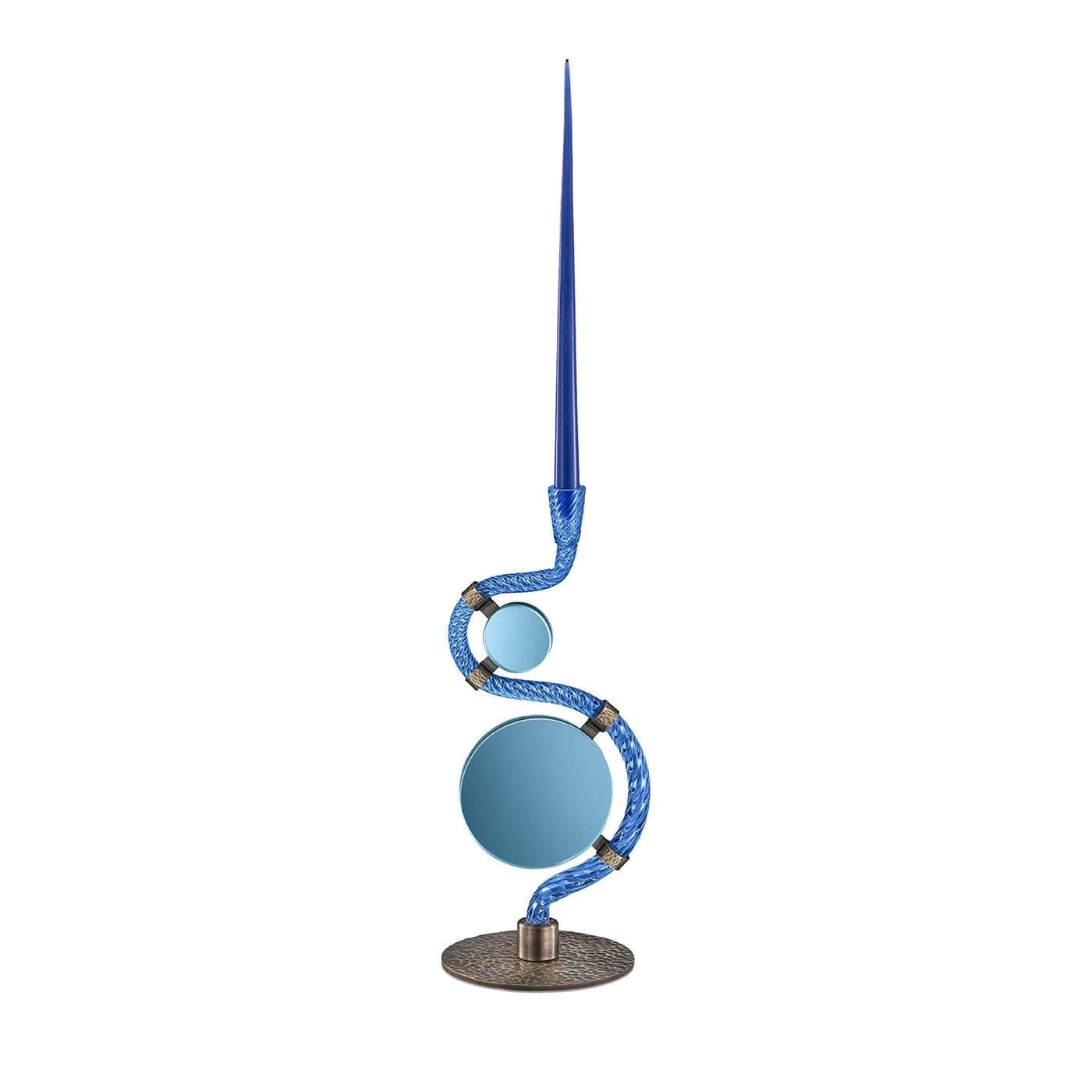 Glass The 4 Bridges over Canal Grande Double-Face Blue Candleholder For Sale