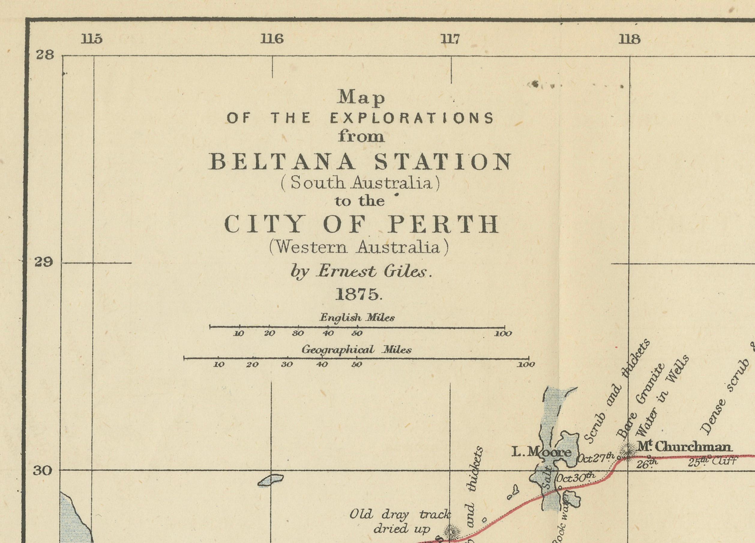The 4000km Exploration of Ernest Giles from Beltena to Perth, Australia in 1875 For Sale 1