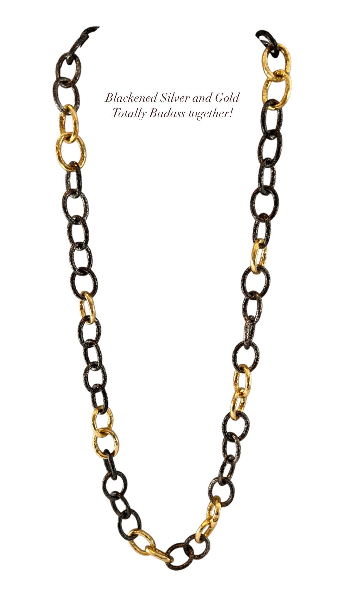 da uomo o donna Collana a catena 50/50 in argento e oro annerito da 16