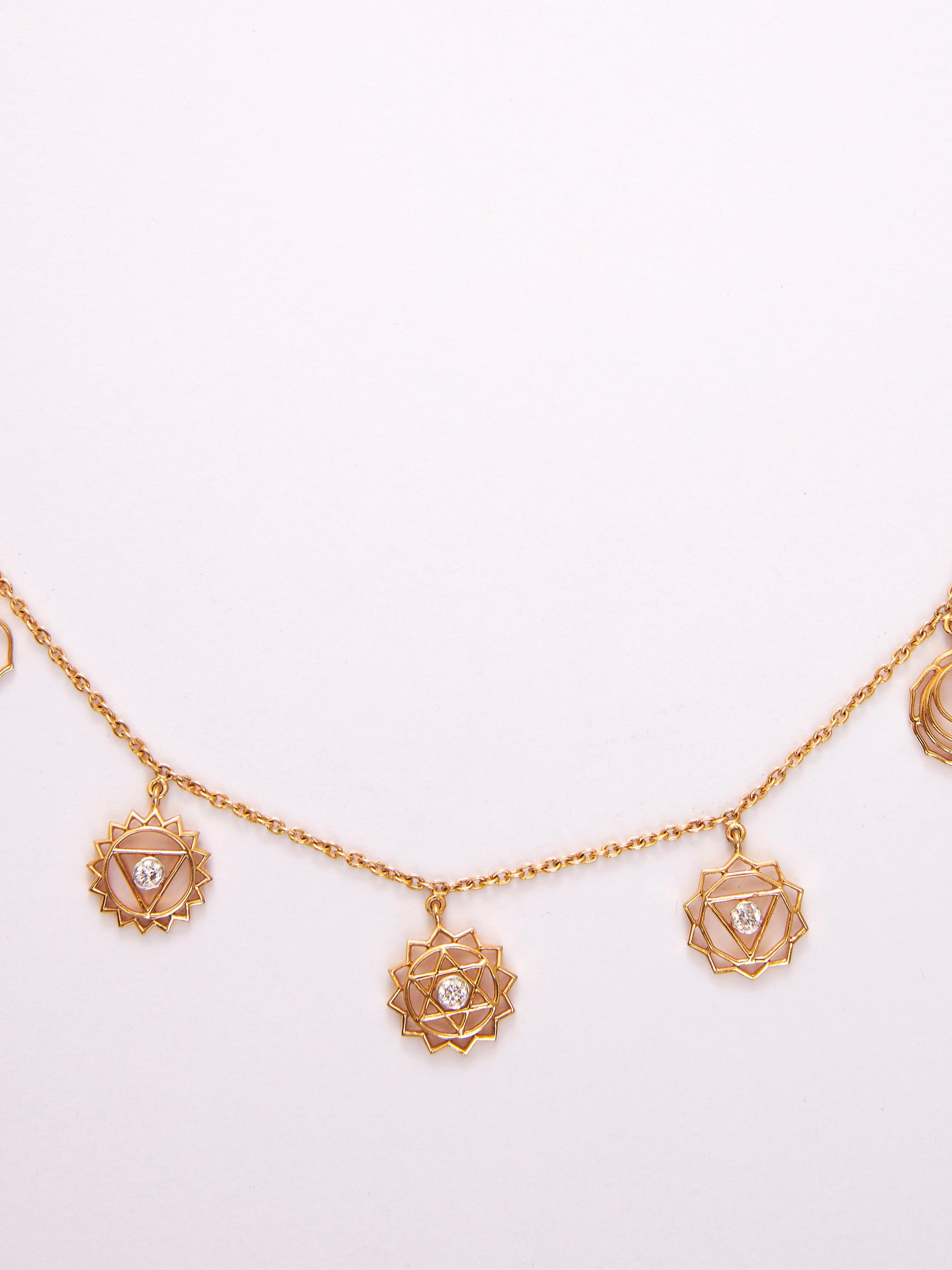 Round Cut The 7 Chakra Charms in 18kt Gold For Sale