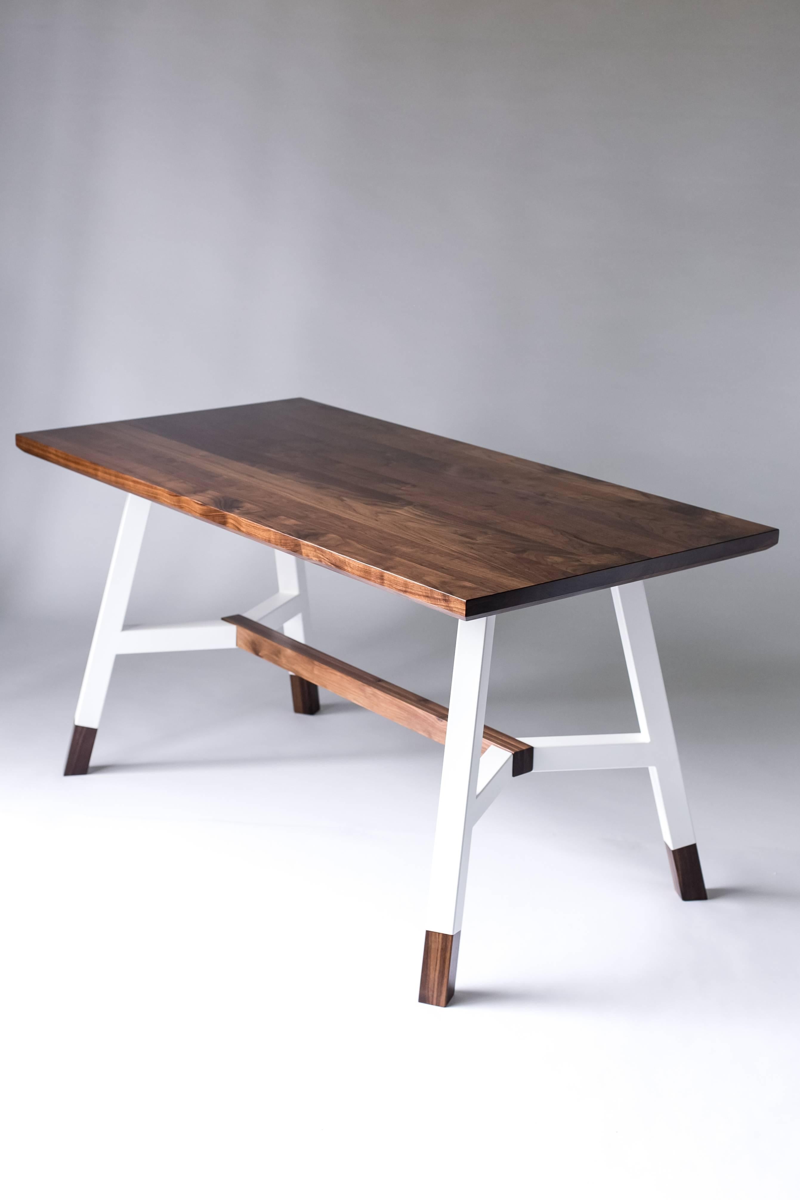 American The A-Frame, Modern Walnut and White Powder Coated Steel Dining Table