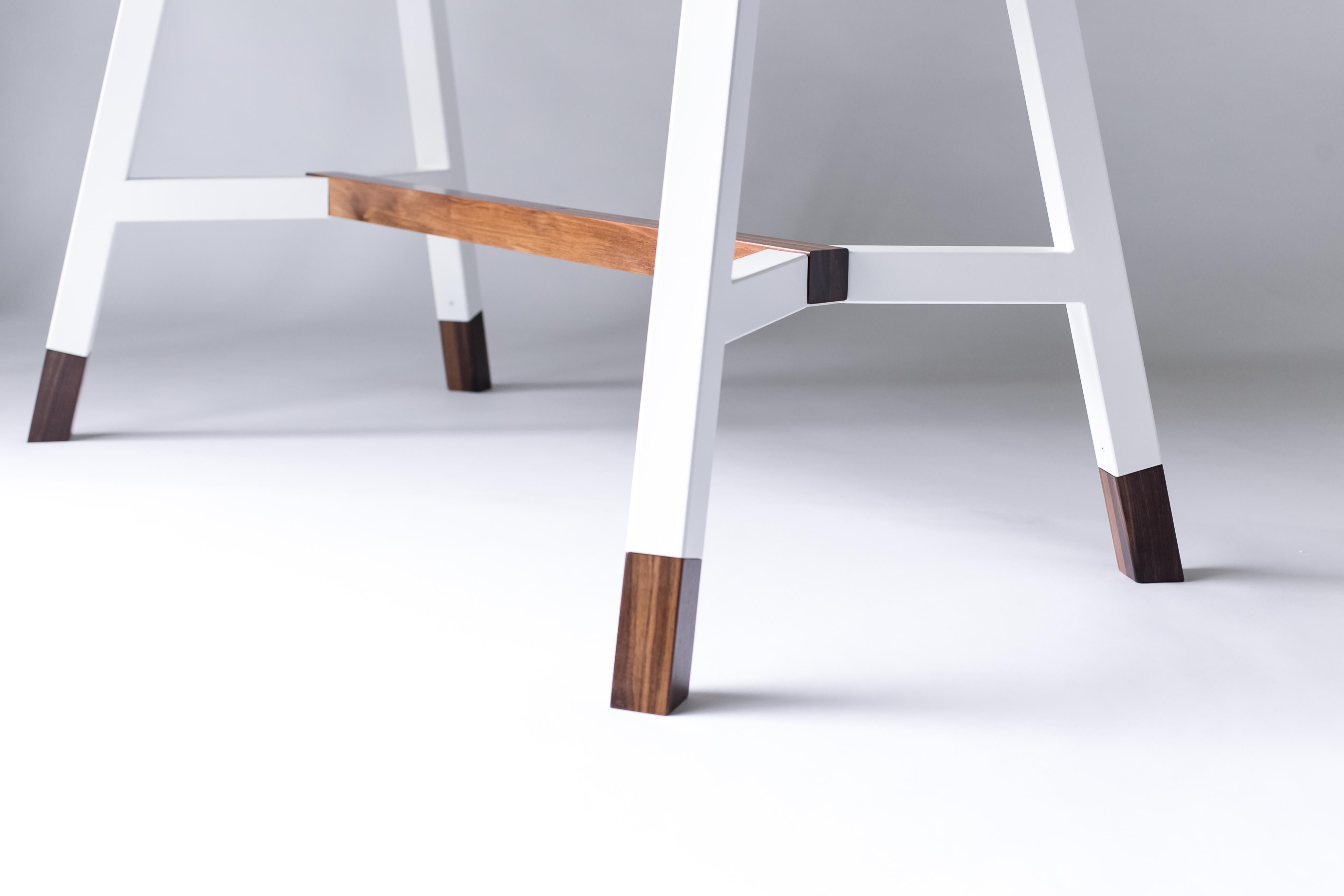 Powder-Coated The A-Frame, Modern Walnut and White Powder Coated Steel Dining Table