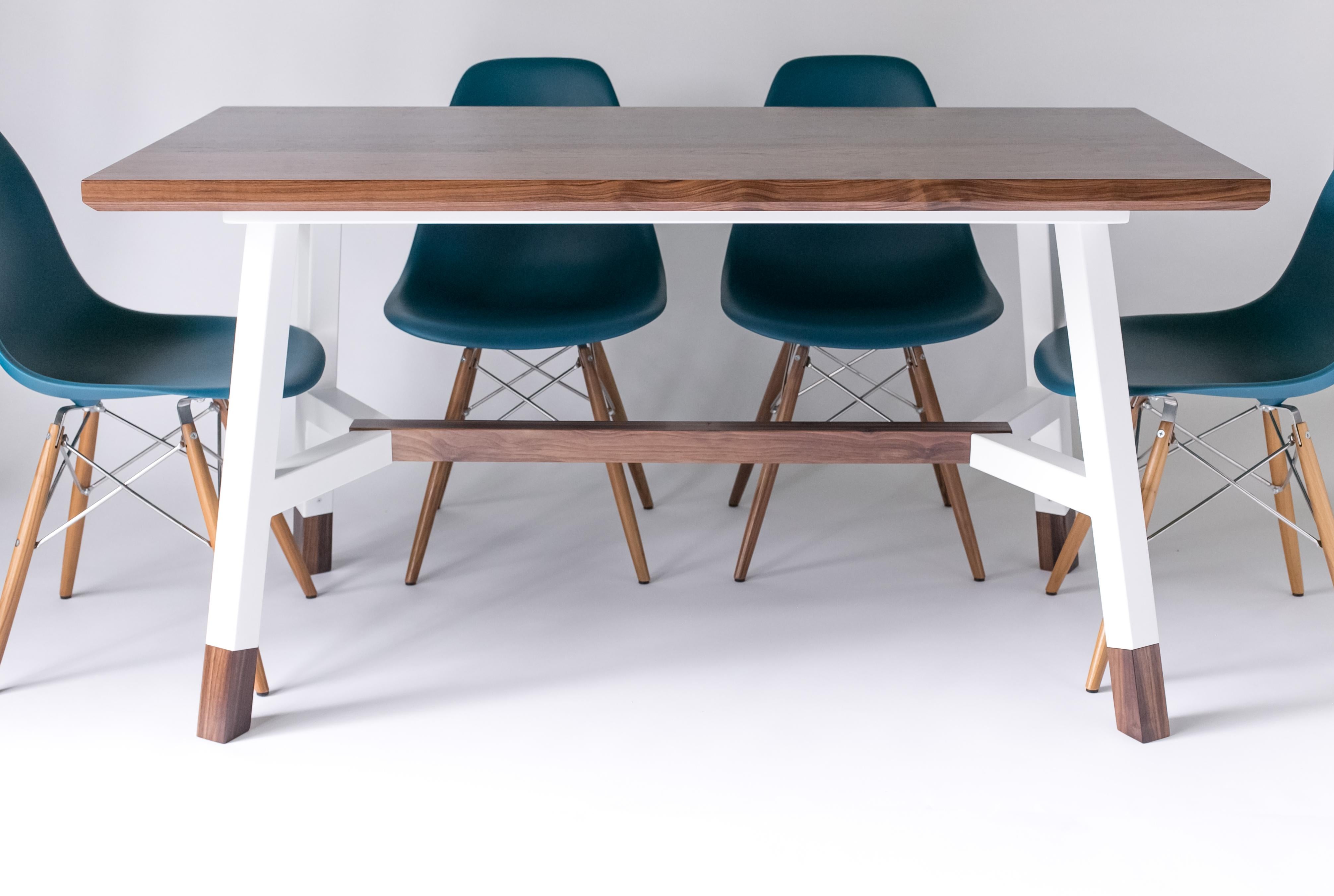Contemporary The A-Frame, Modern Walnut and White Powder Coated Steel Dining Table
