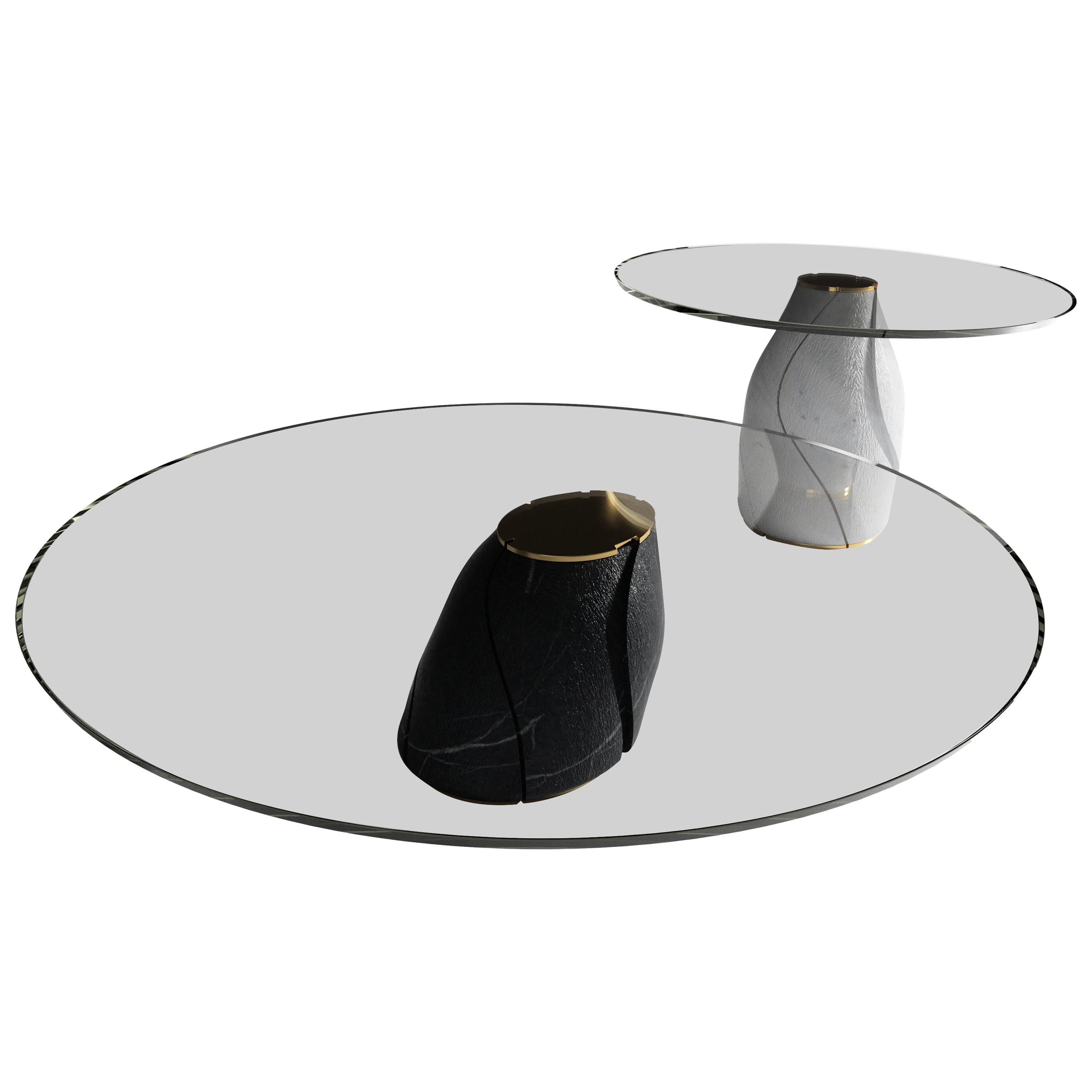 "The Diamond Addiction", Coffee Table Set ft. Marble, Glass and Brass For Sale