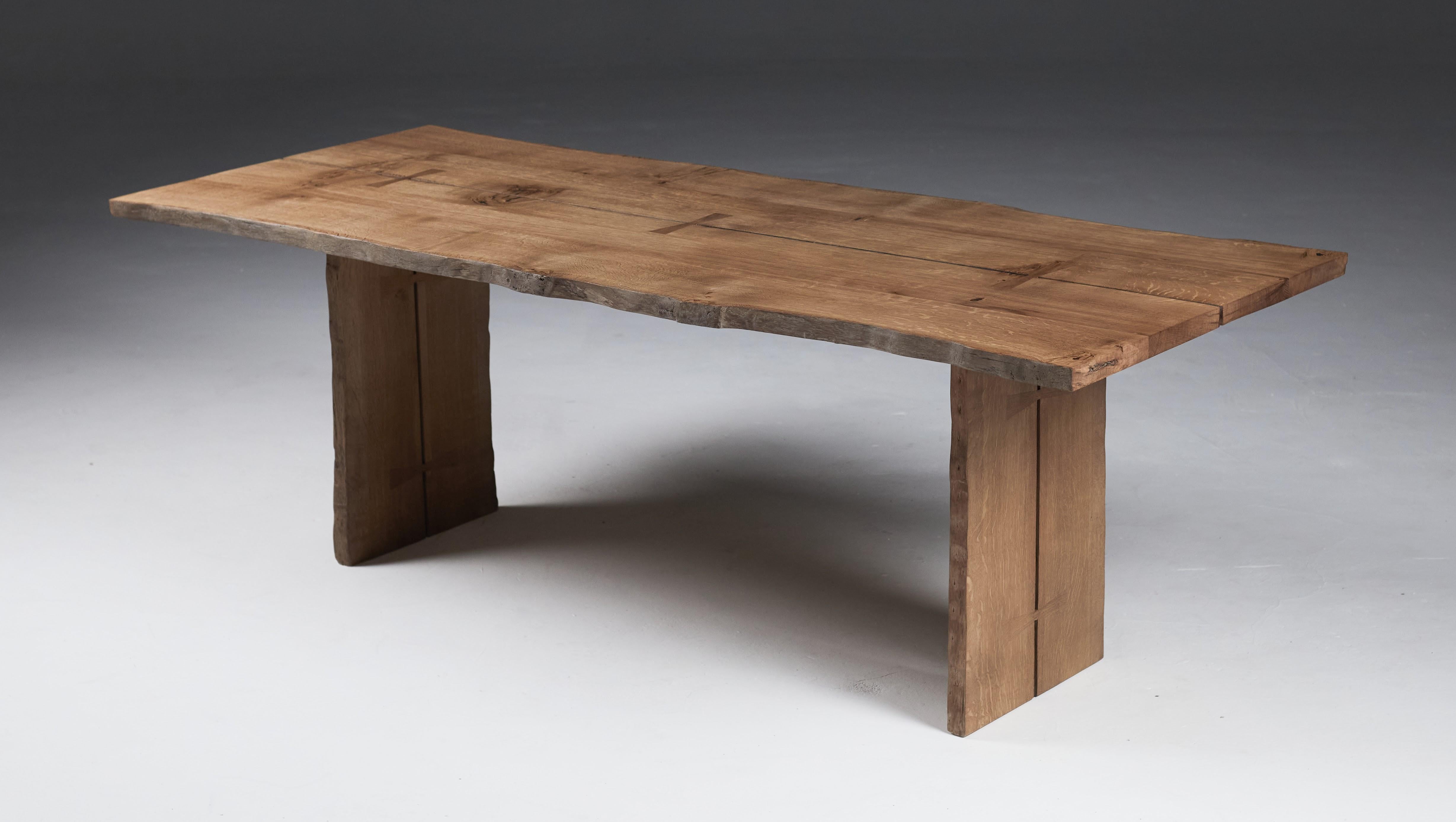 Organic Modern The 'Additions' butterfly joined table with live-edge English Oak. For Sale