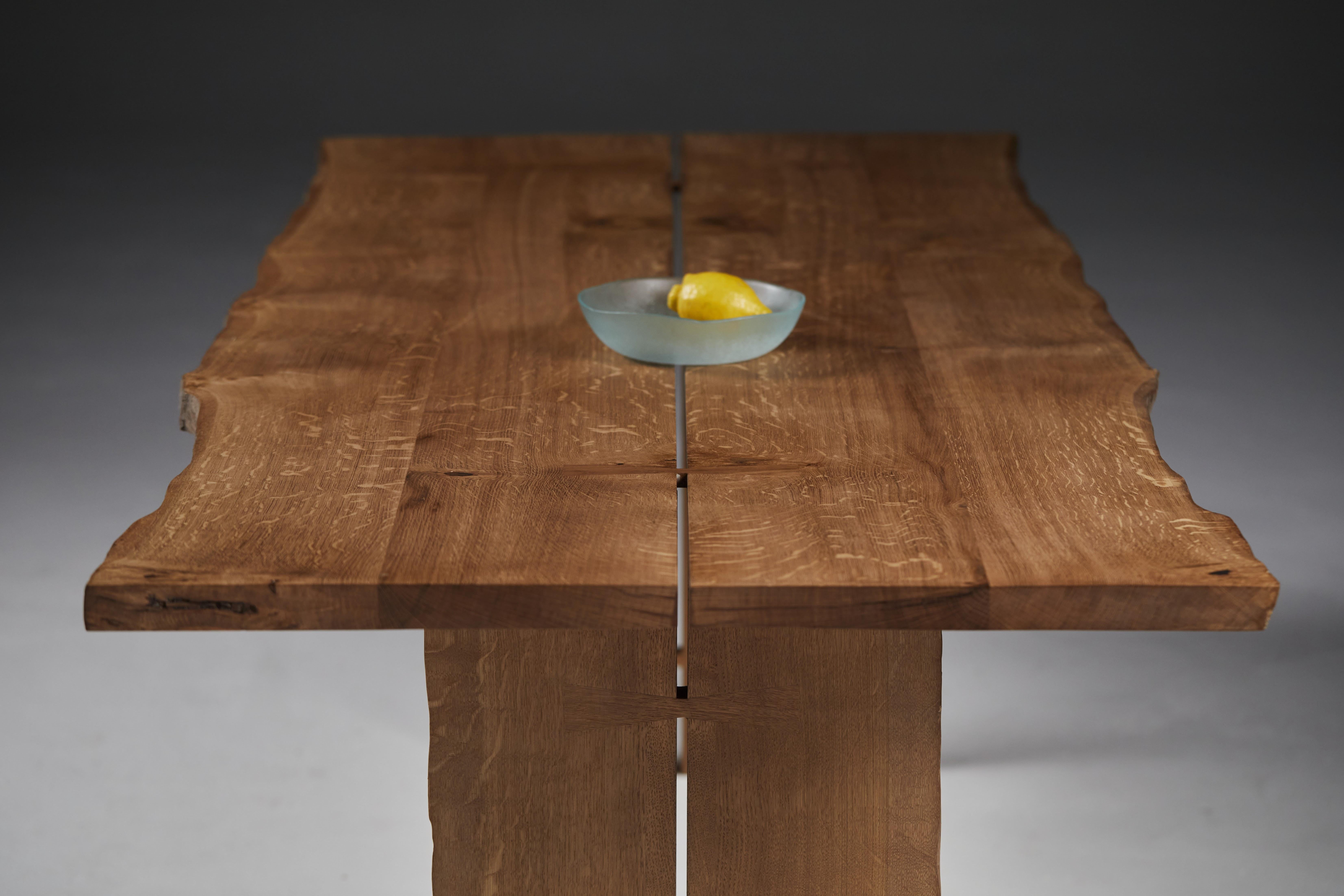 Oiled The 'Additions' butterfly joined table with live-edge English Oak. For Sale