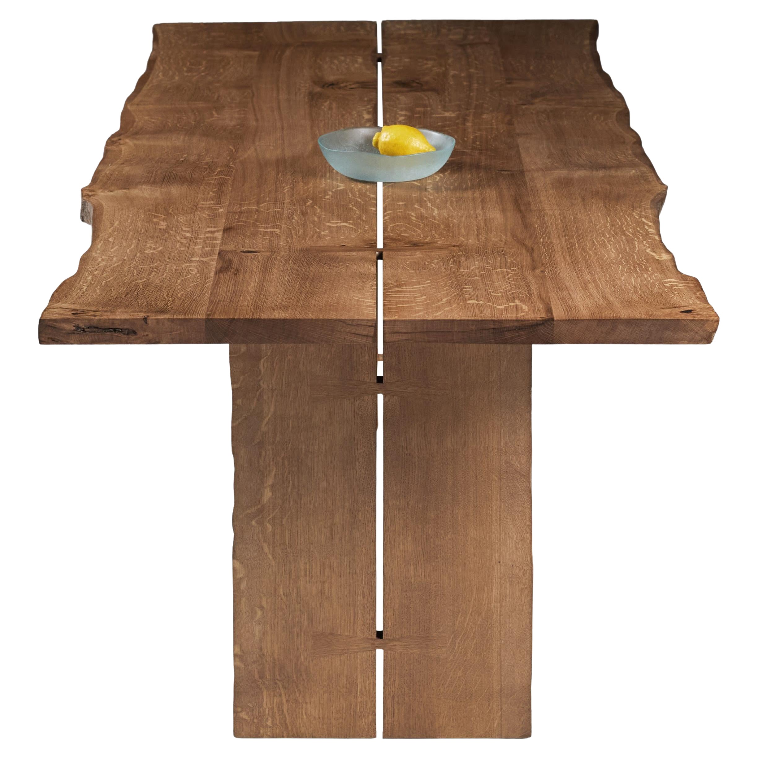 The 'Additions' butterfly joined table with live-edge English Oak. For Sale