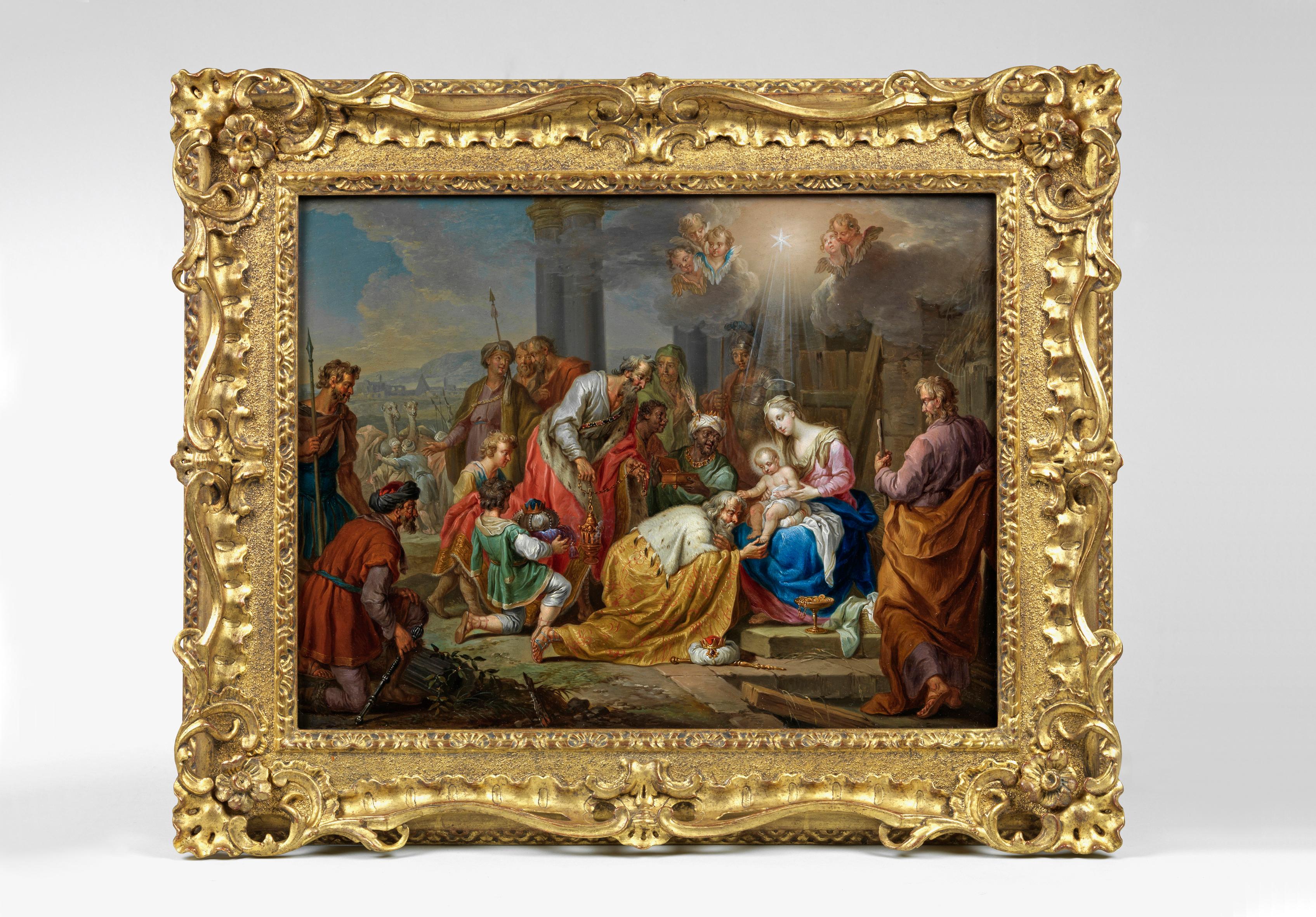 Medieval Adoration of the Magi and Christ Amongst the Doctors a Pair, Oil on Copper For Sale