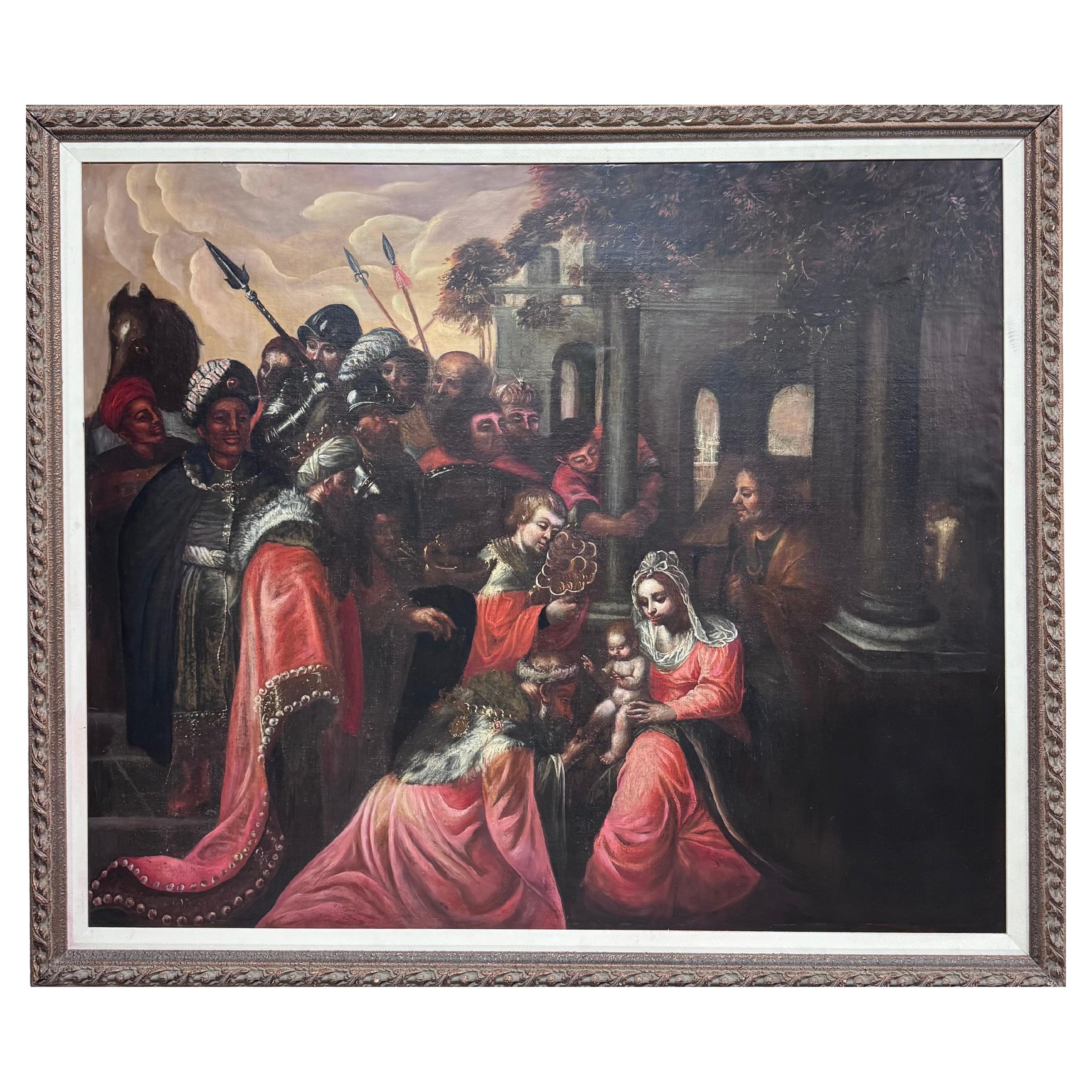 "The Adoration of the Magi" Oil on Canvas Painting, Old Master School For Sale