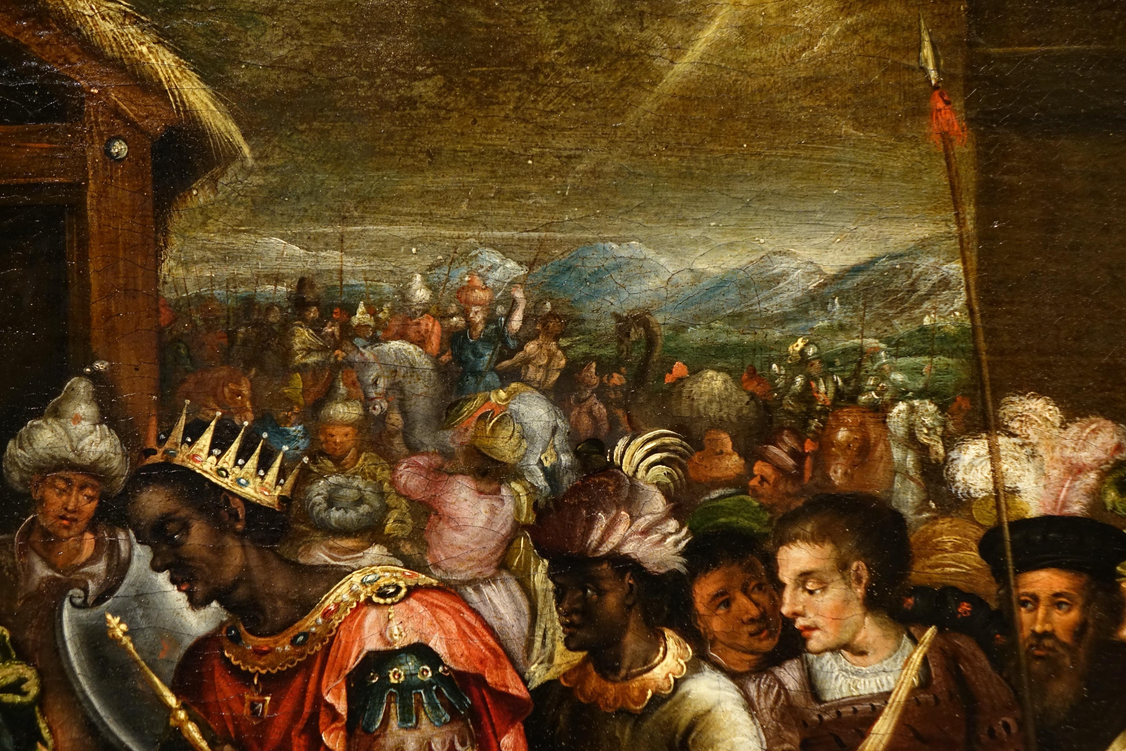 Painted Adoration of the Magi, School of Frans I Francken For Sale