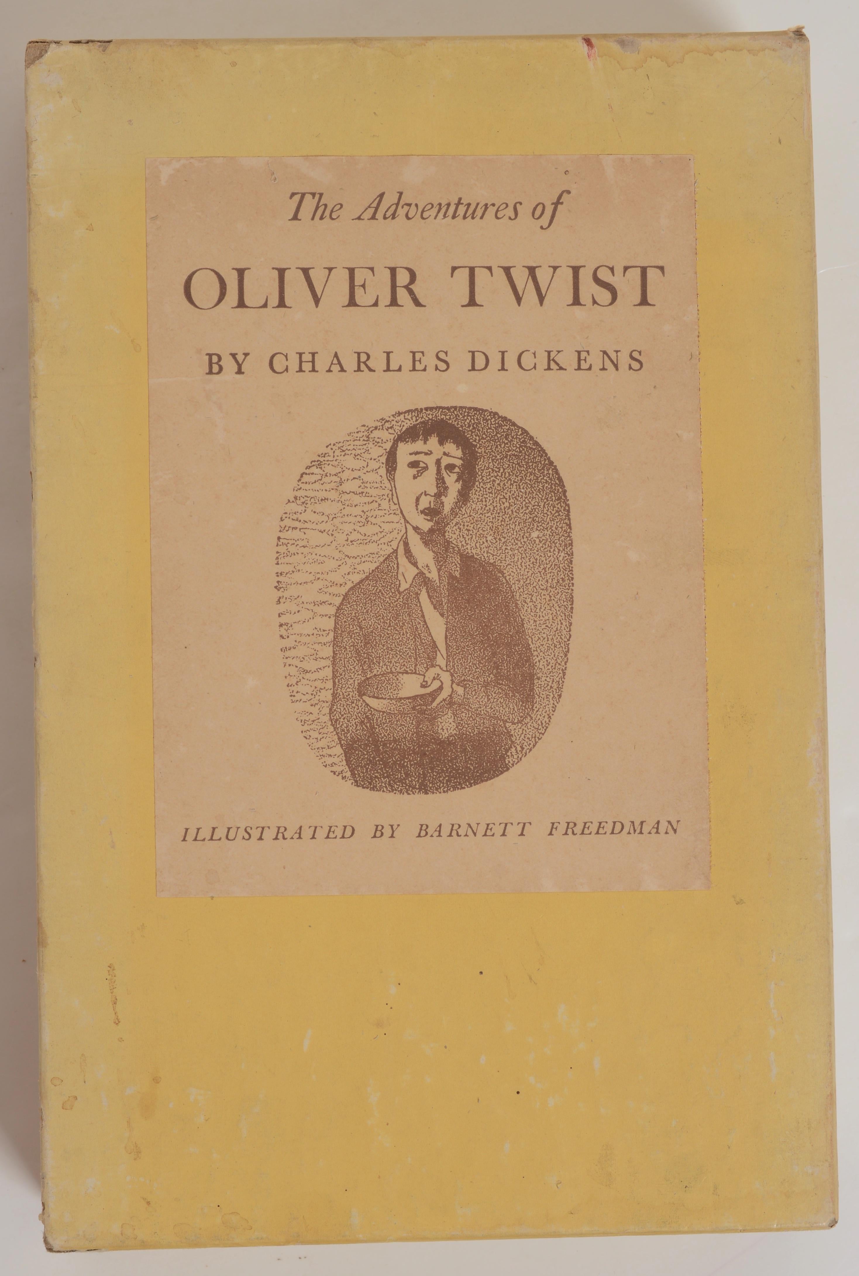 Die Abenteuer des Oliver Twist, von Charles Dickens. 1st Ed So Hardcover mit Schuber. Oliver Twist, or the Parish Boy's Progress, Charles Dickens' zweiter Roman, wurde von 1837 bis 1839 als Fortsetzungsroman und 1838 als dreibändiges Buch