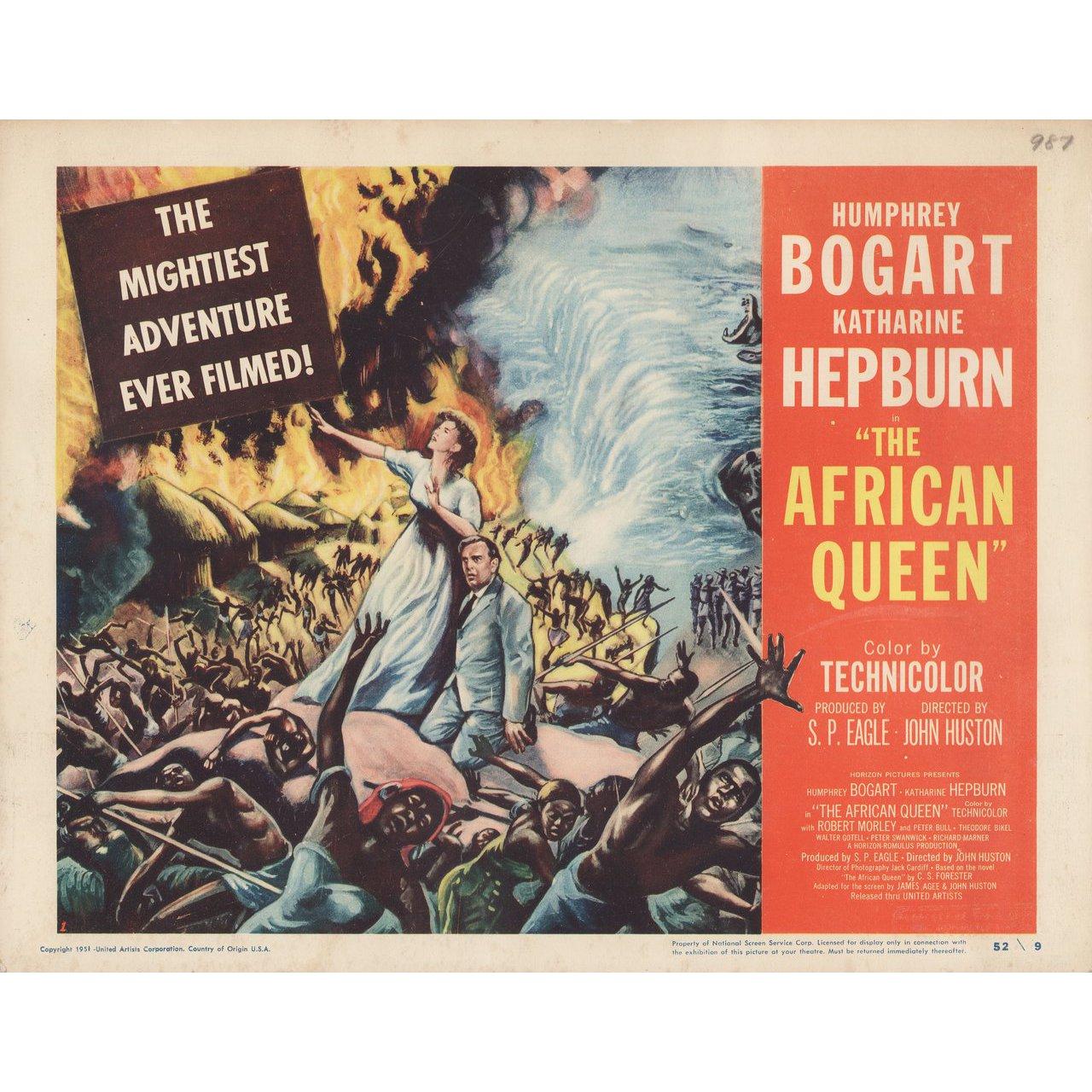 Original 1952 U.S. title card for the film The African Queen directed by John Huston with Humphrey Bogart / Katharine Hepburn / Robert Morley / Peter Bull. Fine condition. Please note: the size is stated in inches and the actual size can vary by an