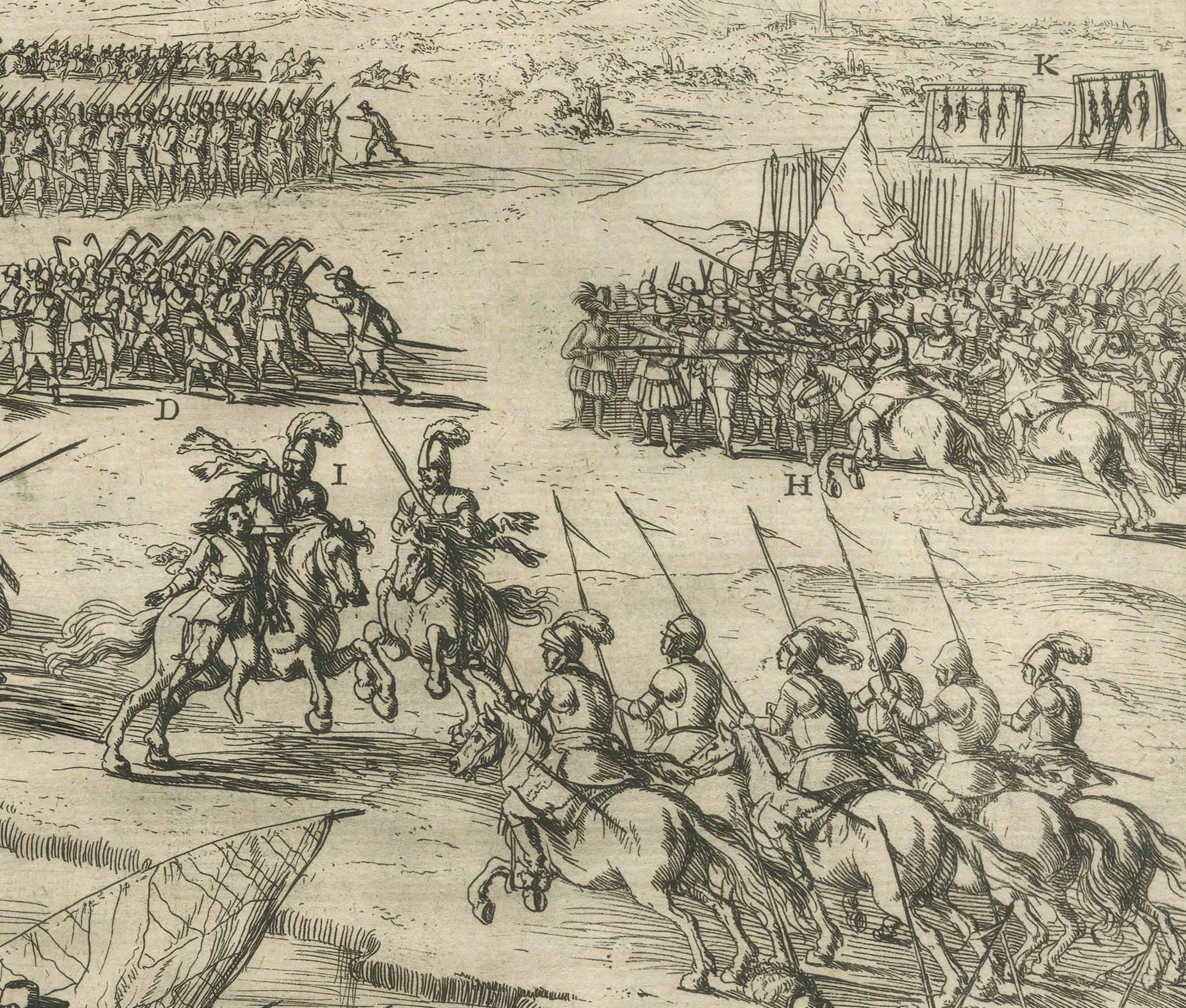 Gravé Les conséquences de la bataille d'Audenarde pendant les huit années de guerre gravée en 1632 en vente