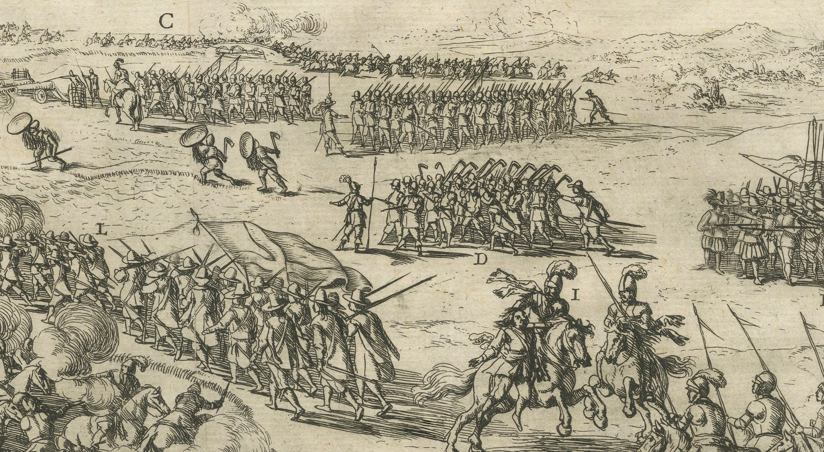Les conséquences de la bataille d'Audenarde pendant les huit années de guerre gravée en 1632 Bon état - En vente à Langweer, NL