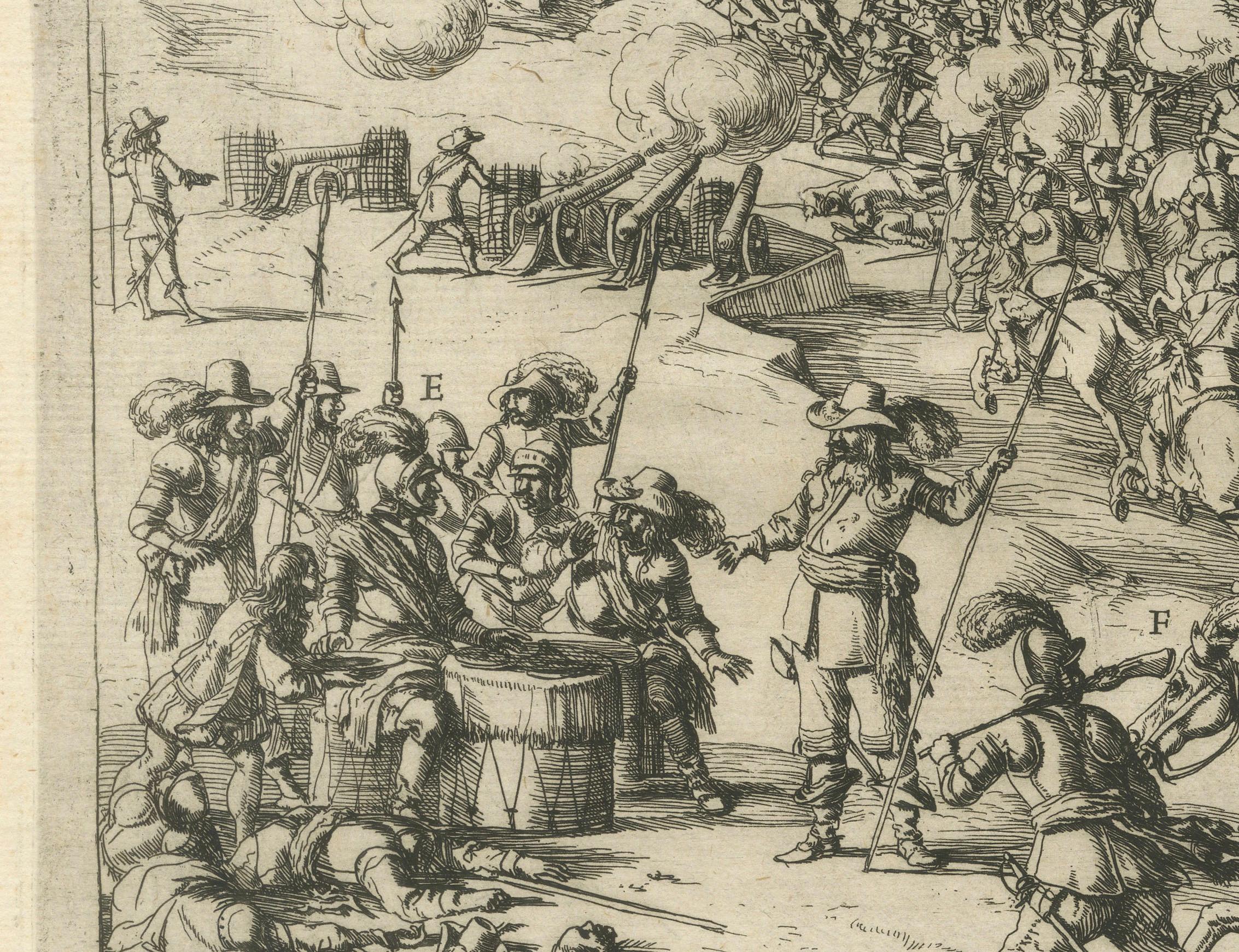 Papier Les conséquences de la bataille d'Audenarde pendant les huit années de guerre gravée en 1632 en vente