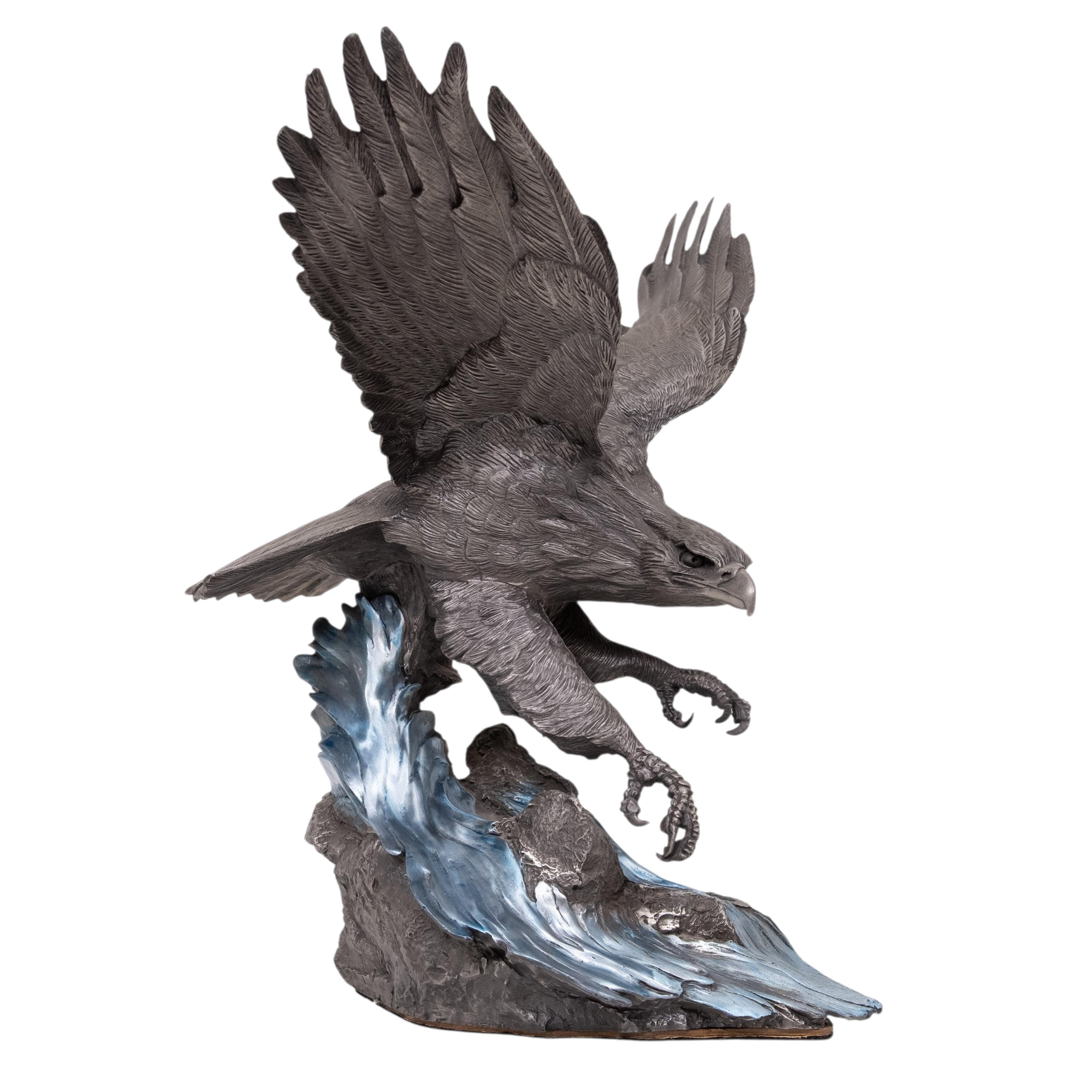 The Alaskin Chilkat bald Eagle Statue Pewter By Paul Brunelle For Sale