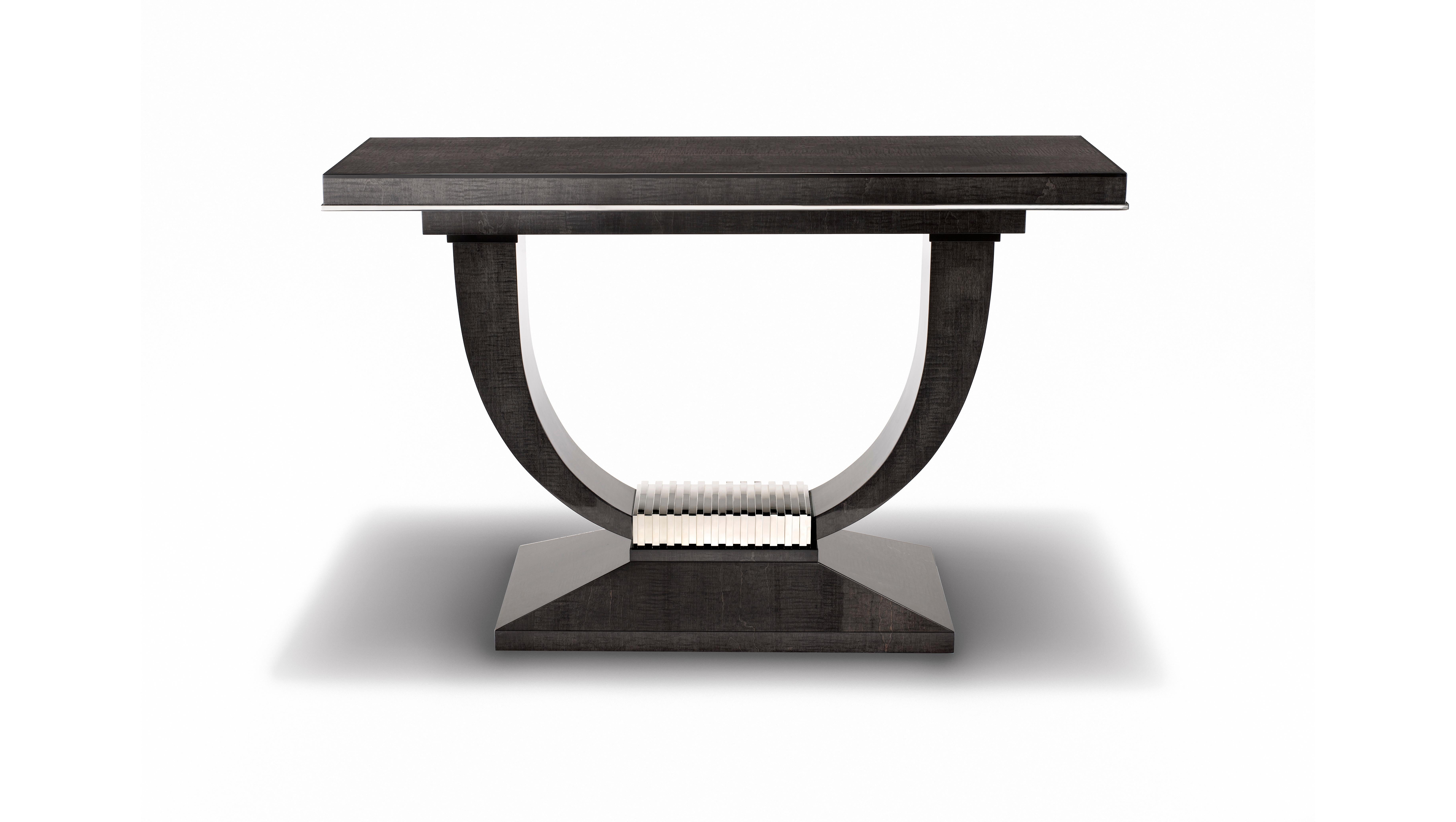 Davidson's Art Deco Albany Console Table, in Sycamore Black with Polished Nickel 1
