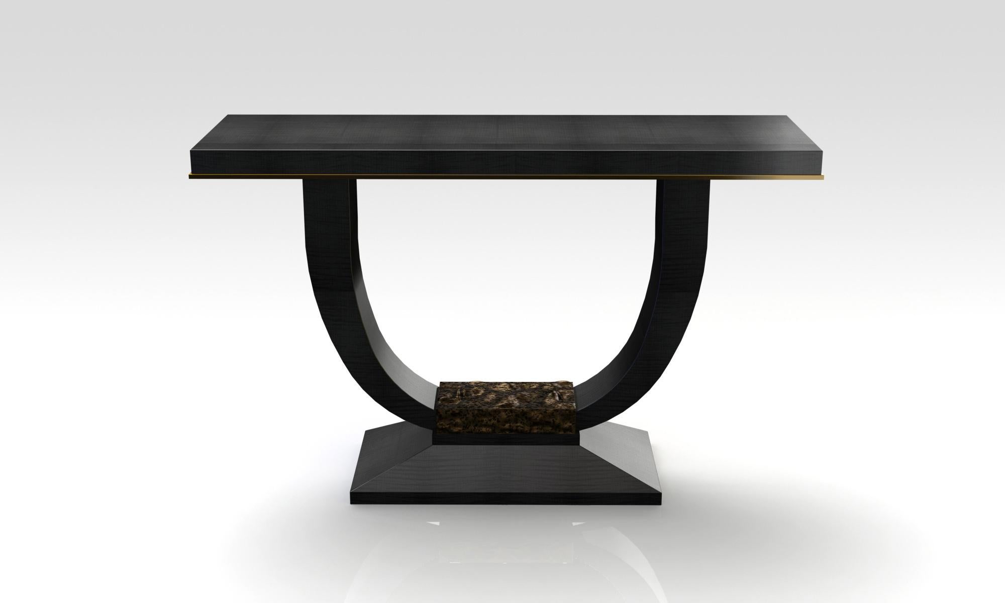 British Davidson's Art Deco Albany Console Table, in Sycamore Black with Polished Nickel