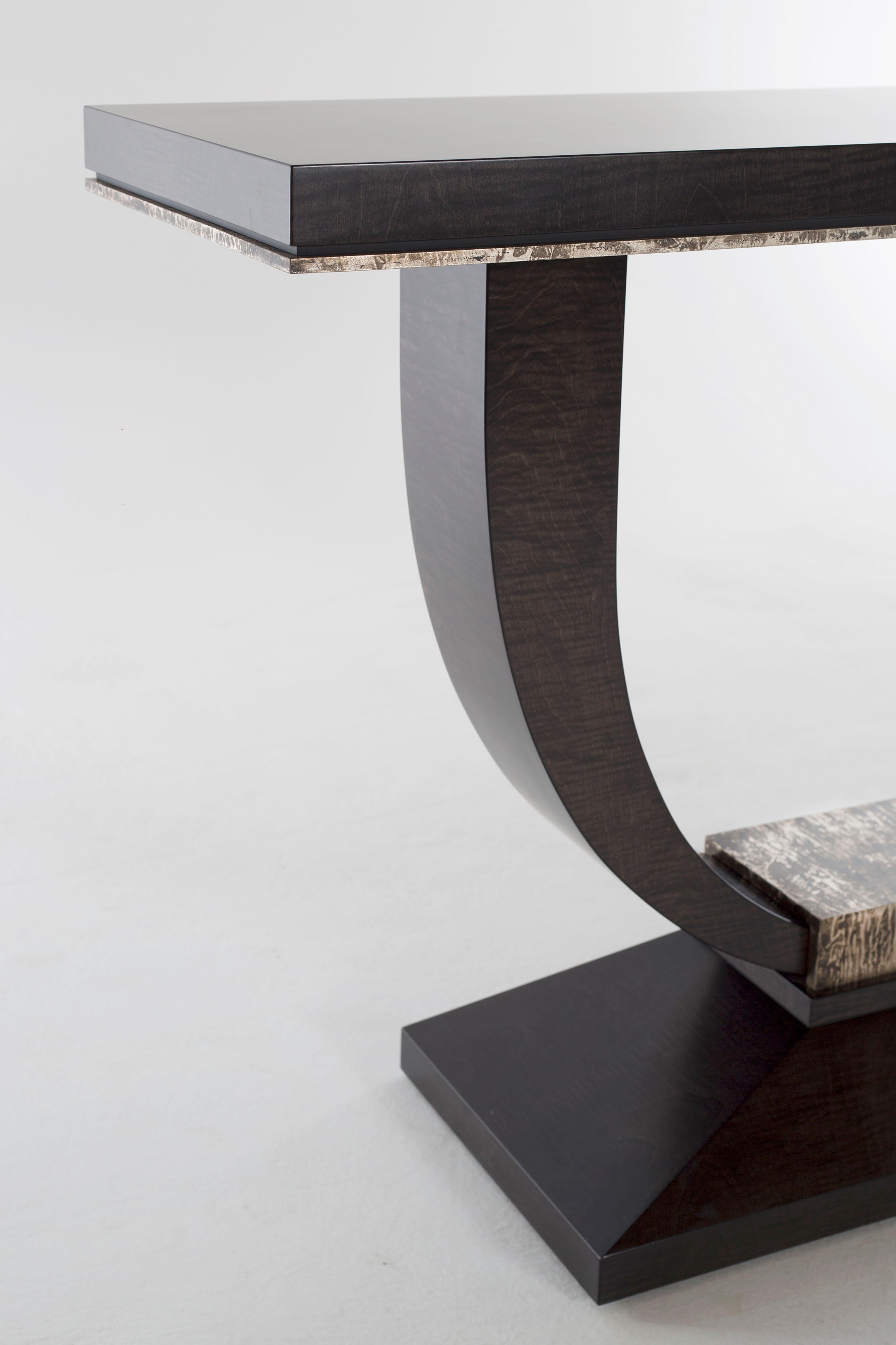 Contemporary Davidson's Art Deco Albany Console Table, in Sycamore Black with Polished Nickel
