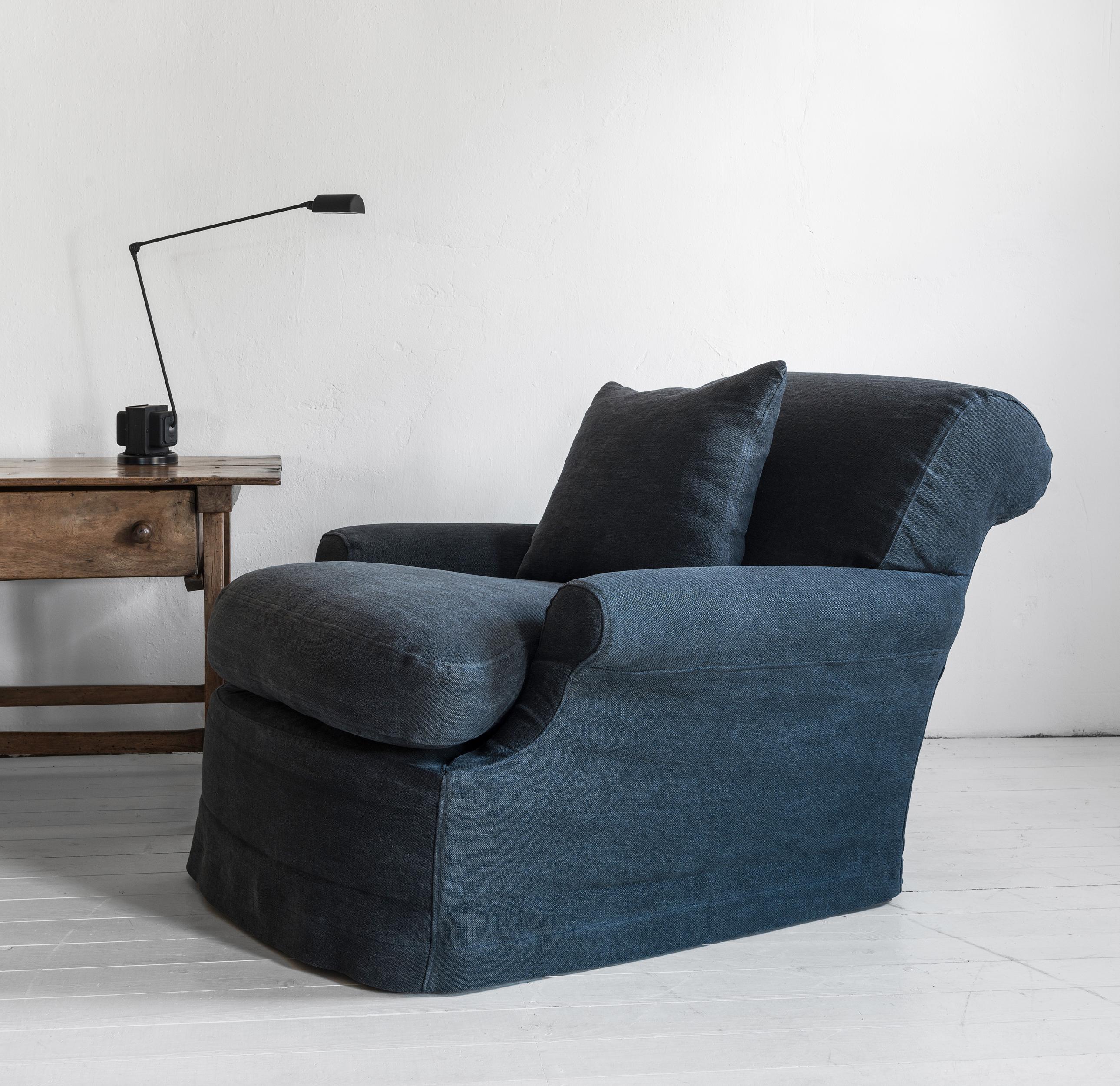 The Albert, Custom Made Belgian Linen Armchair For Sale 1