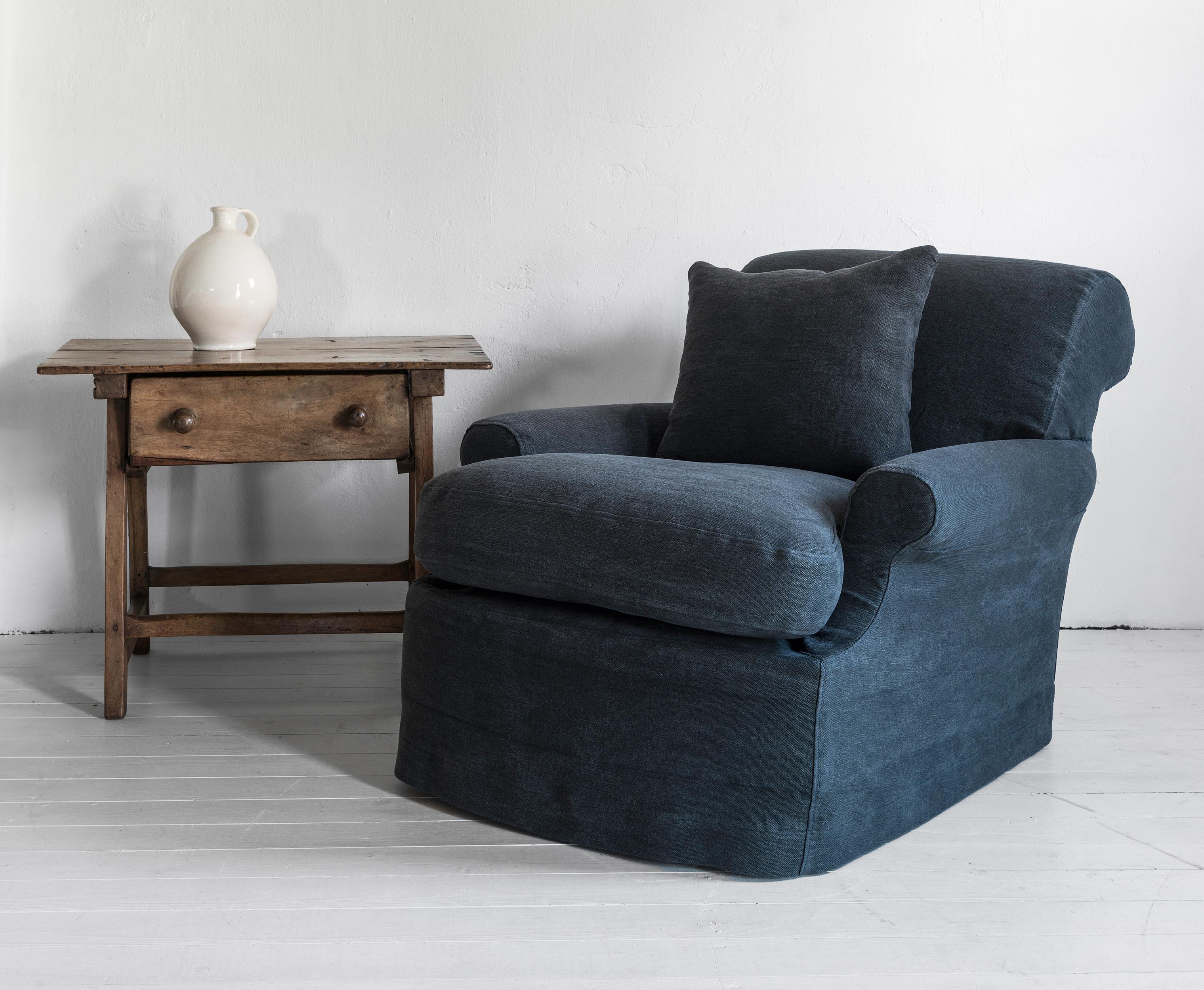 The Albert, Custom Made Belgian Linen Armchair For Sale 5