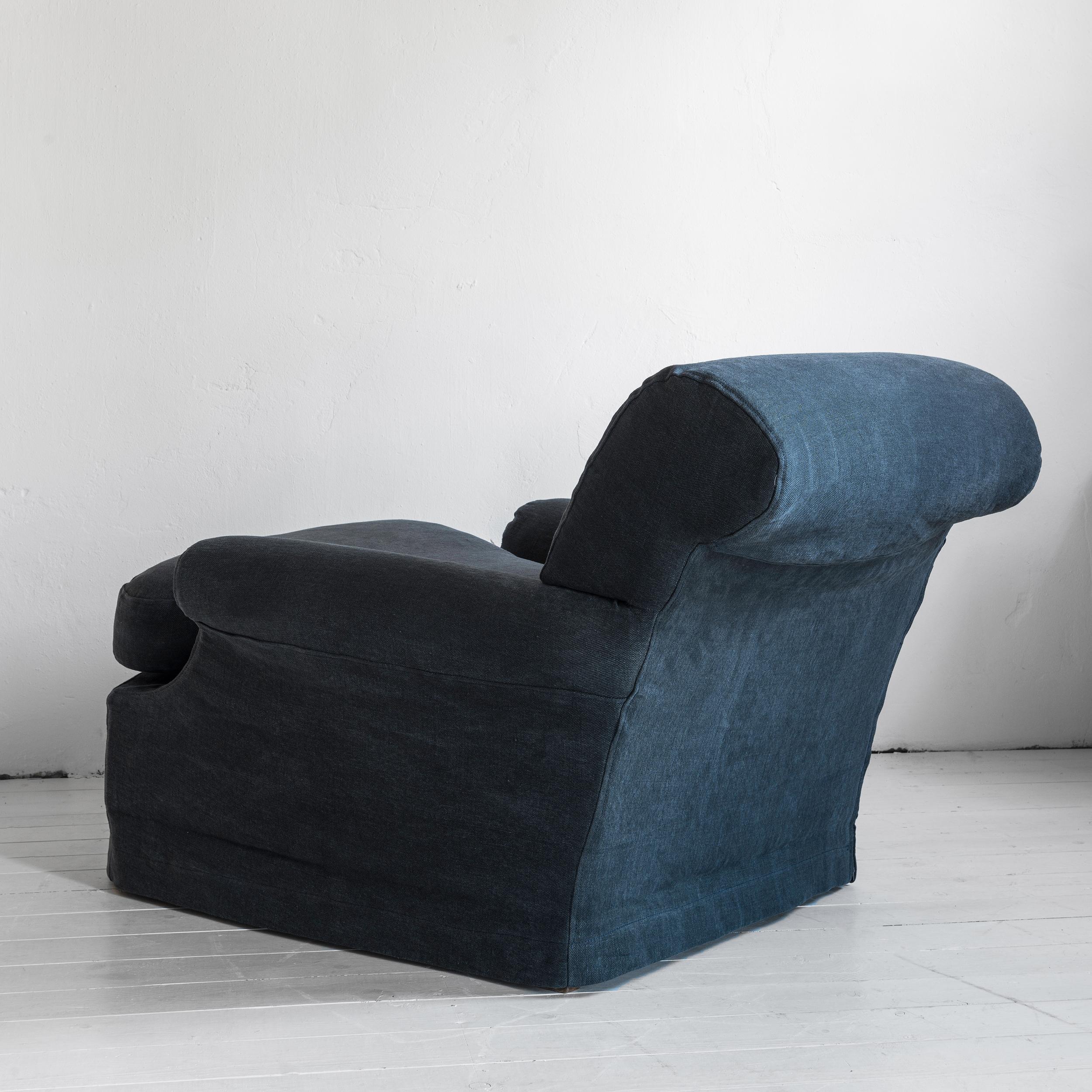 Modern The Albert, Custom Made Belgian Linen Armchair For Sale