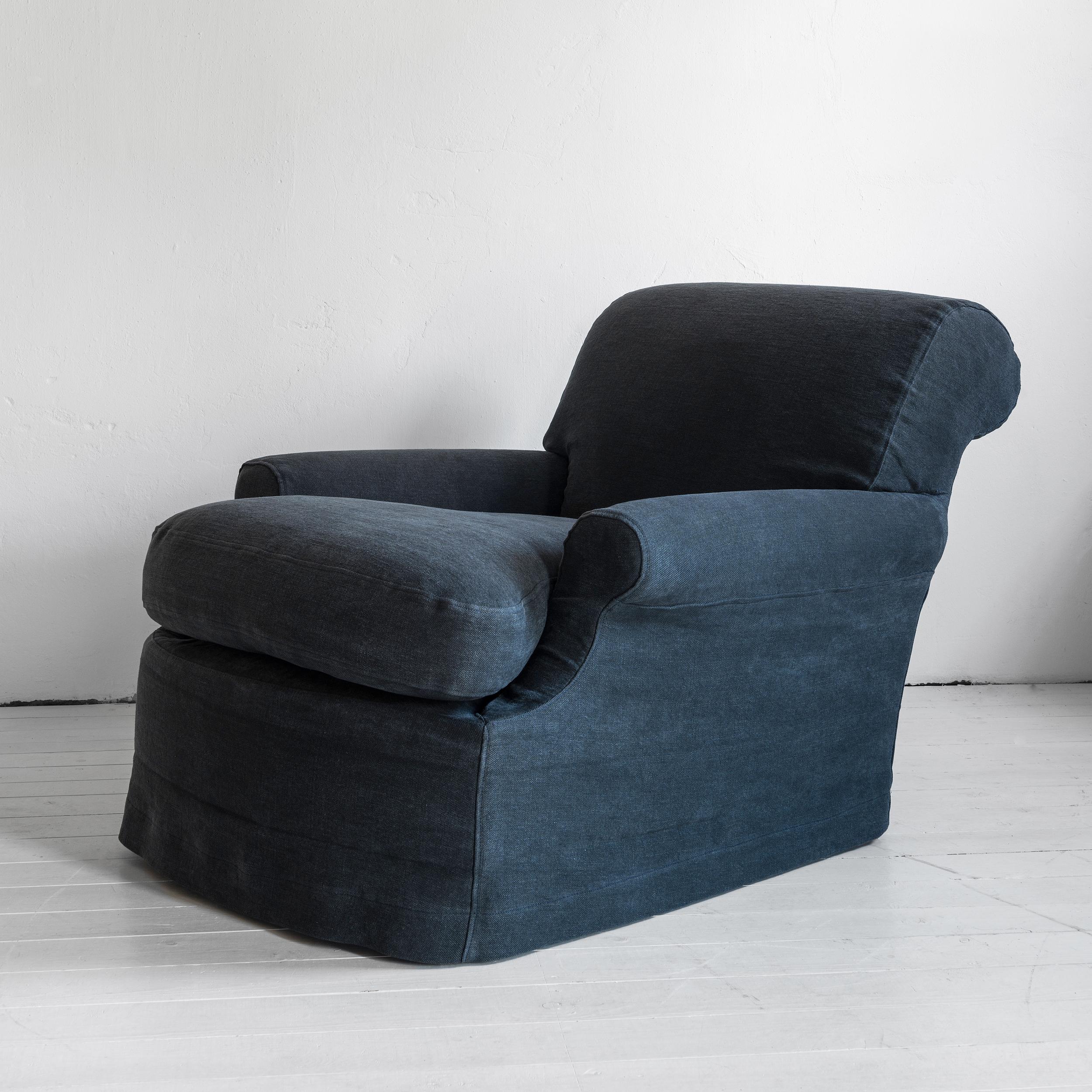 XXIe siècle et contemporain The Albert, fauteuil en lin belge fabriqué sur mesure en vente