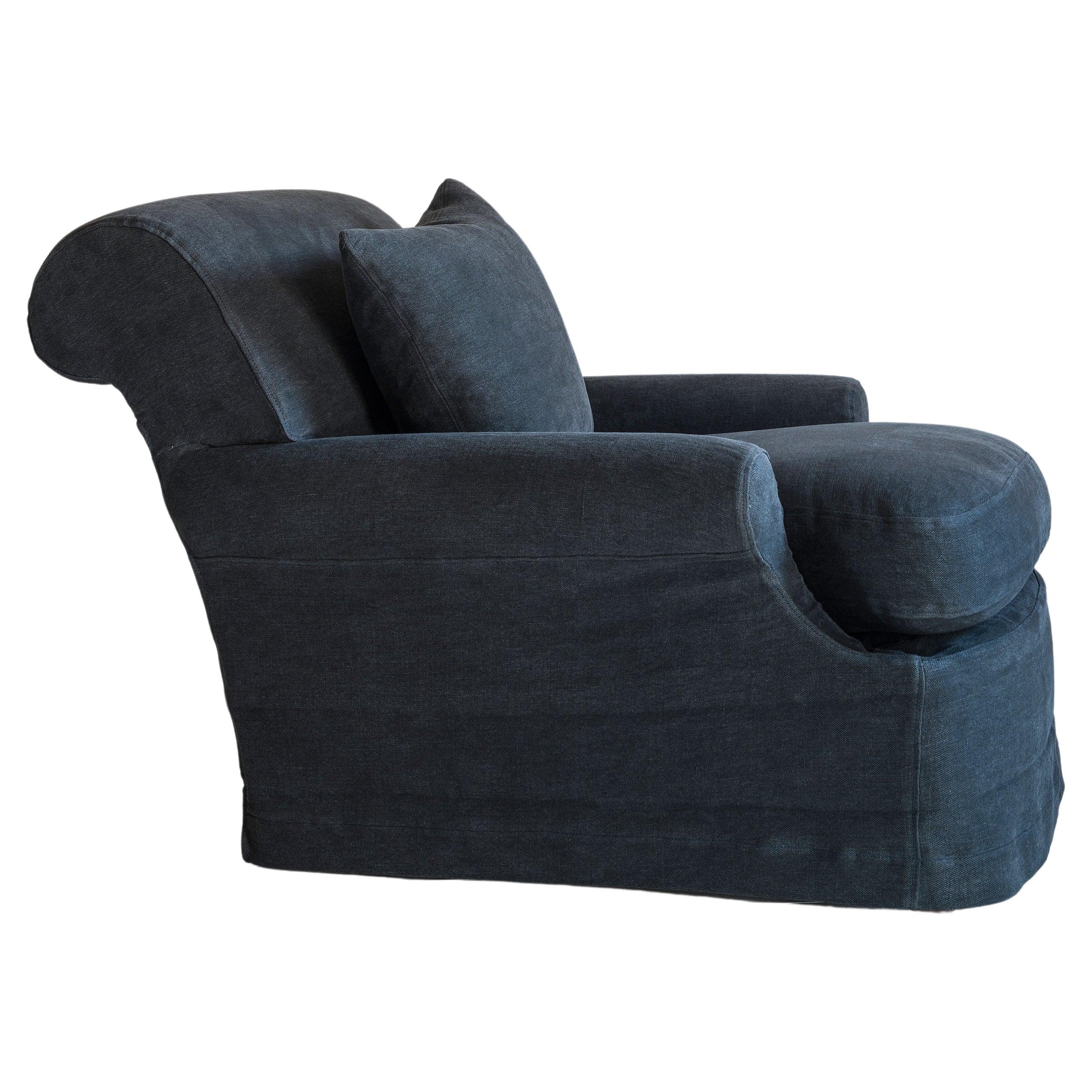 The Albert, fauteuil en lin belge fabriqué sur mesure en vente