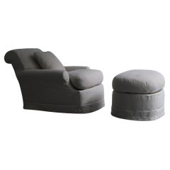 The Albert, Custom Made Belgian Linen Armchair, with matching ottoman