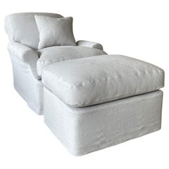 The Albert, Custom Made Belgian Linen Armchair, with matching ottoman